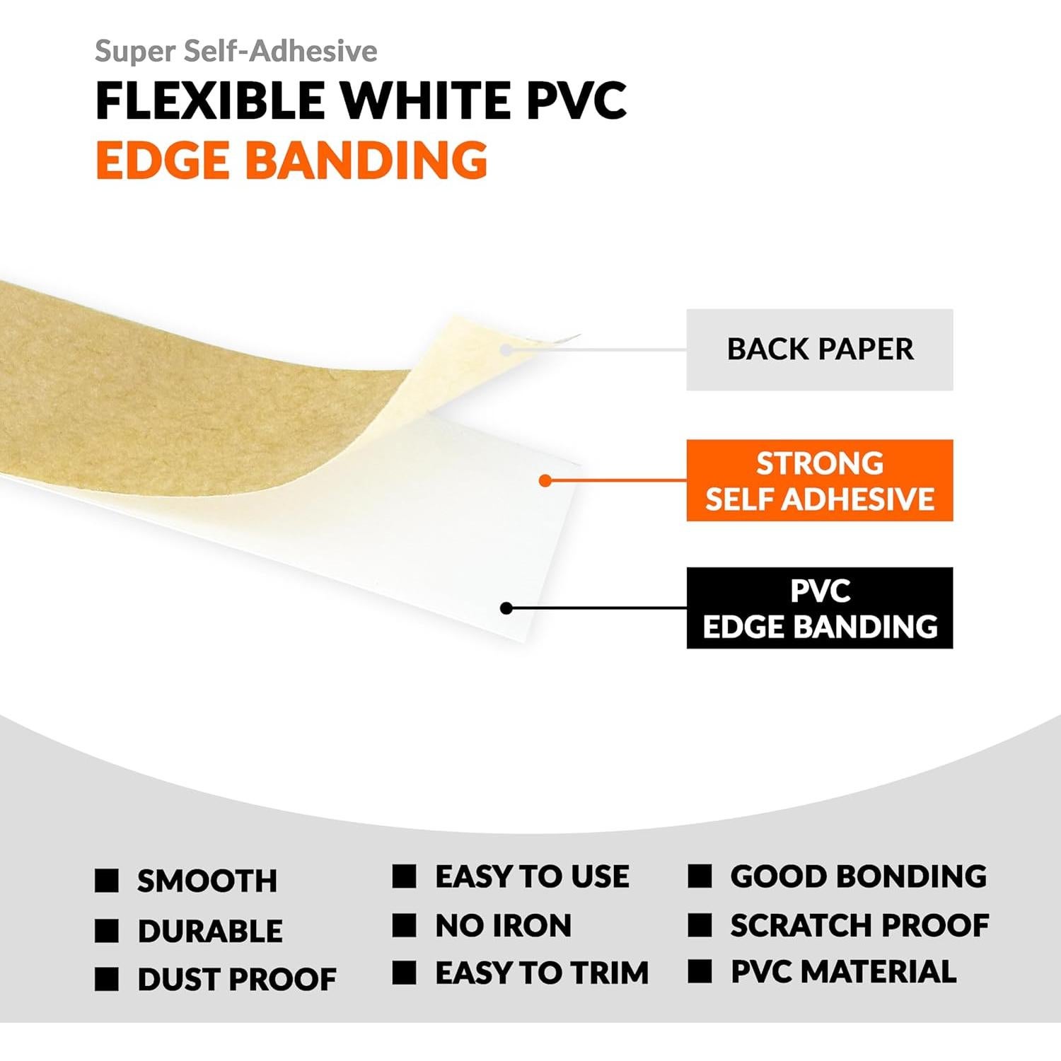 Banda de Borde de PVC Blanca Autoadhesiva 1.9 cm x 7.62 m