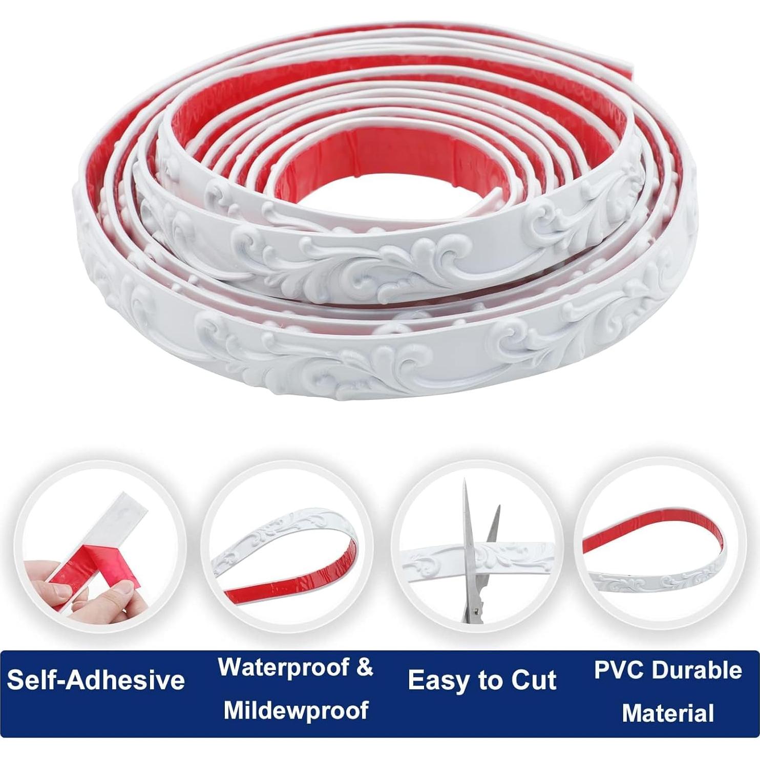 Moldura de Pared Autoadhesiva Duzzy 5 Metros PVC Blanco