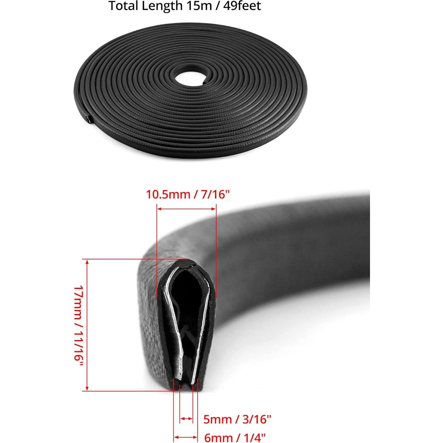 Tira de Sello de Bisel de Goma EPDM QWORK 15.24m Negra