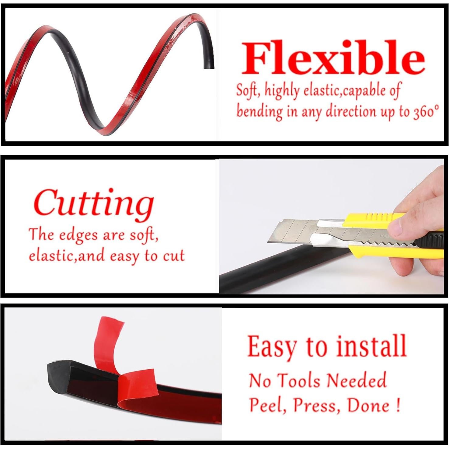 Moldura Cuarterona Flexible YESSZ 299.72cm Negra Autoadhesiva