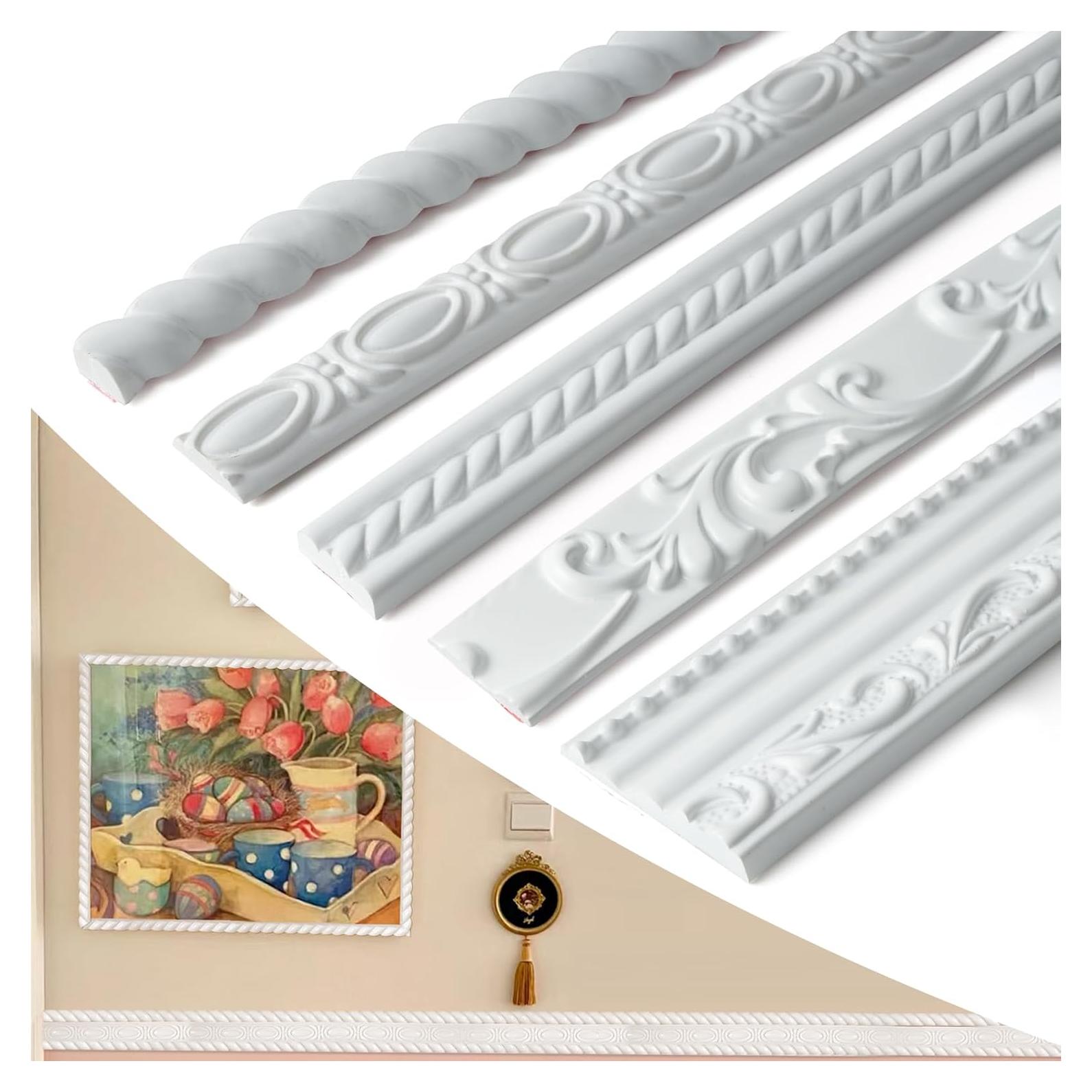 Moldura de Pared Autoadhesiva PVC Blanco 10FT 0.47x0.28m