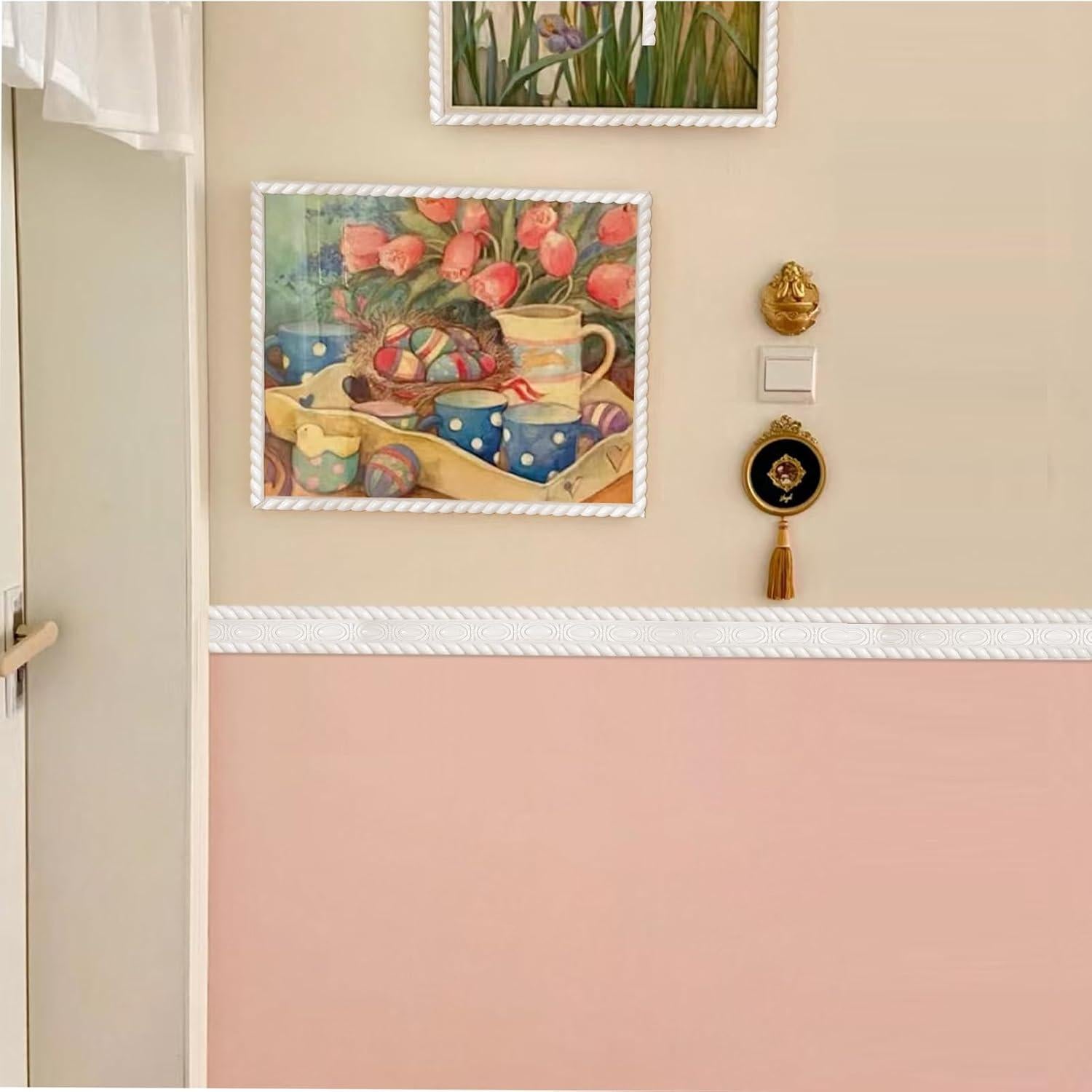 Moldura de Pared Autoadhesiva PVC Blanco 10FT 0.47x0.28m