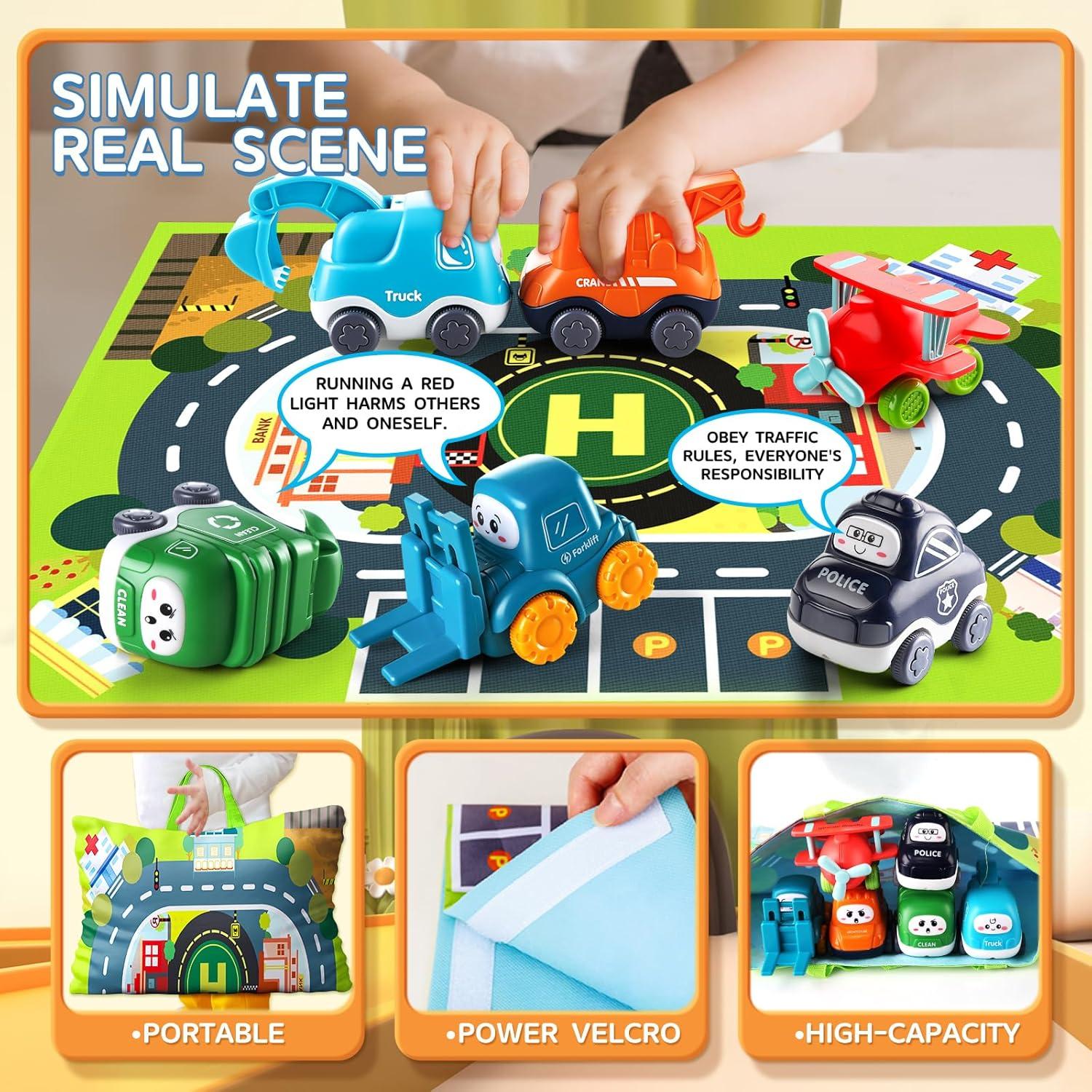 Juego de 6 Coches de Goma Suave Bessome con Alfombrilla