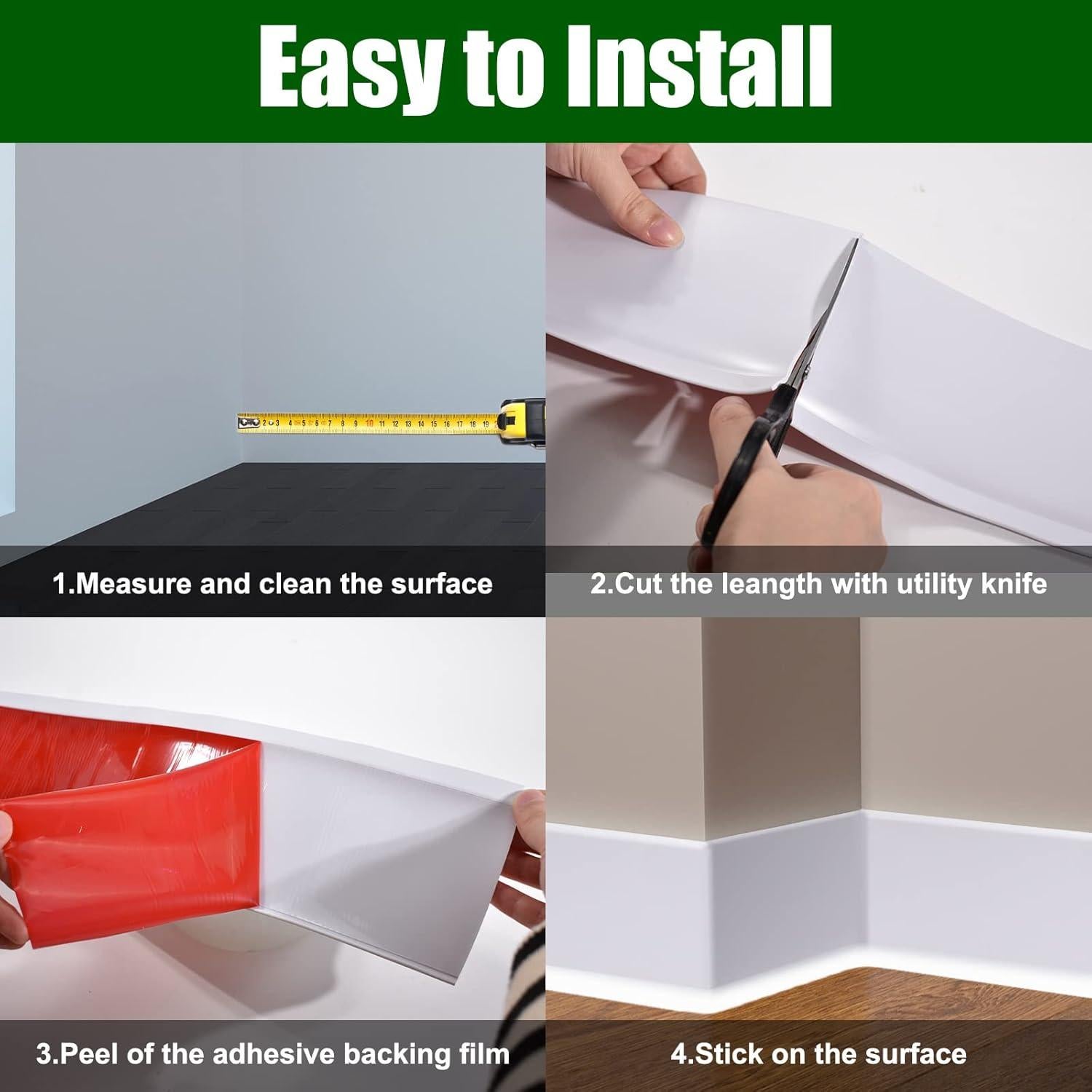 Moldura de Zócalo Flexible Autoadhesiva THEHUAYUE 4" x 6.1m