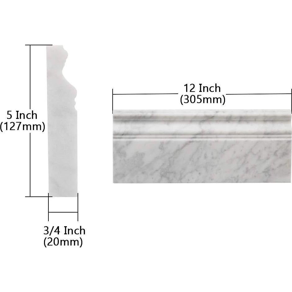 Moldura de Zócalo de Mármol Blanco Carrara 305x127mm 4 Pcs