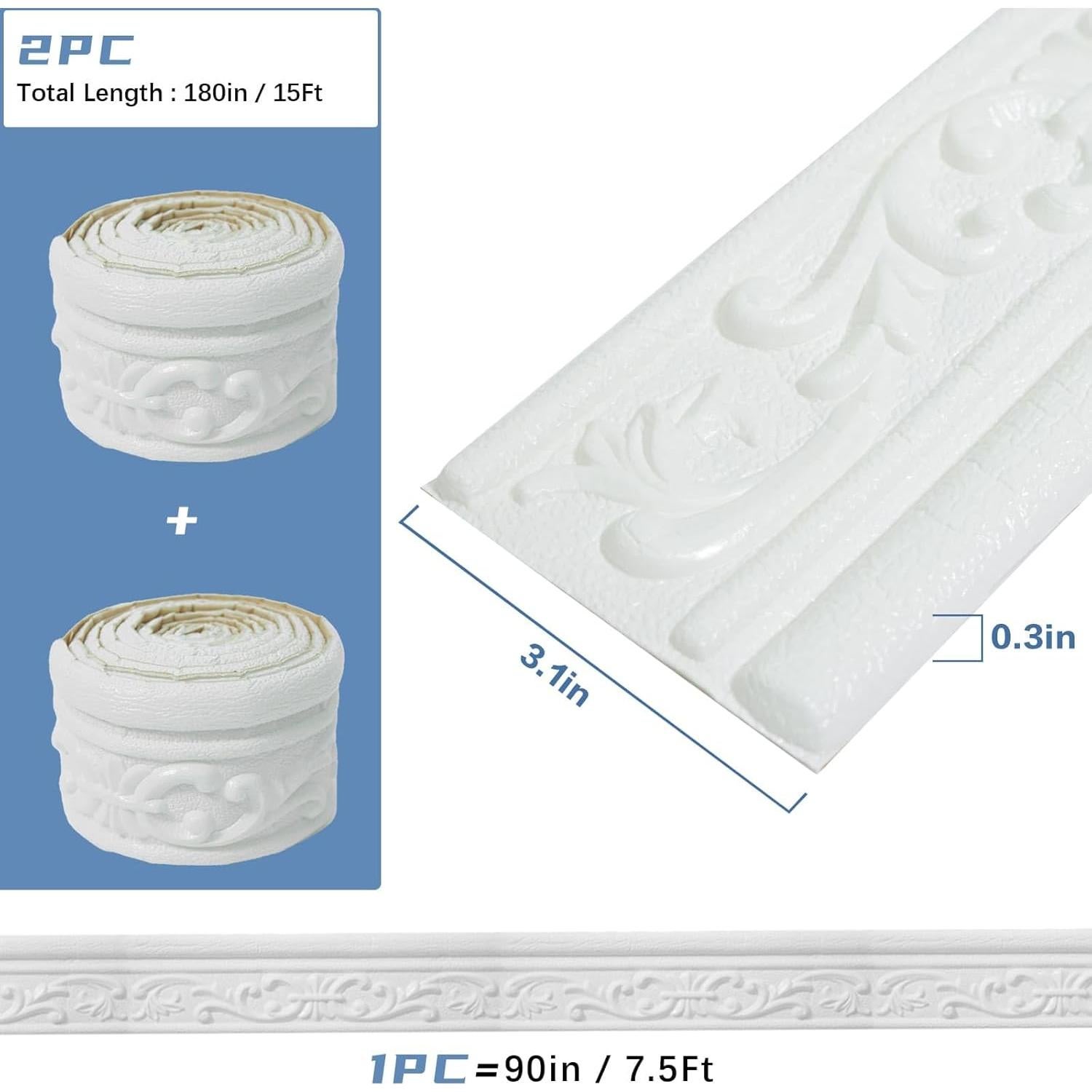 Moldura de Corona Autoadhesiva WADILE 457.2x7.87cm Blanca