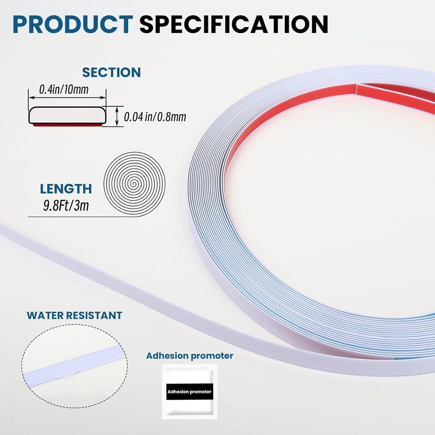 Moldura de Pared Autoadhesiva PVC 2.99m Blanca Impermeable