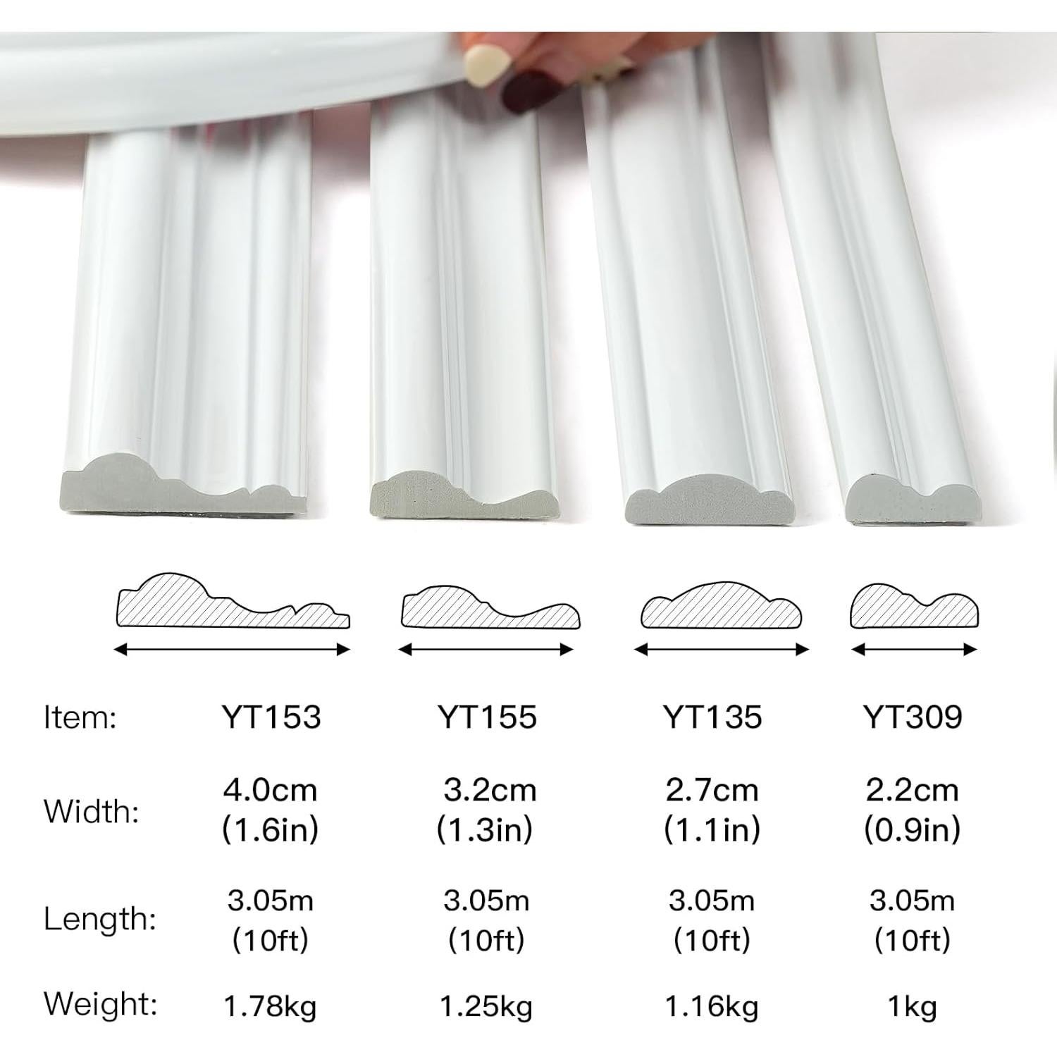 Moldura Autoadhesiva Flexible PVC Yu Huan 3.05m x 4.06cm Blanca