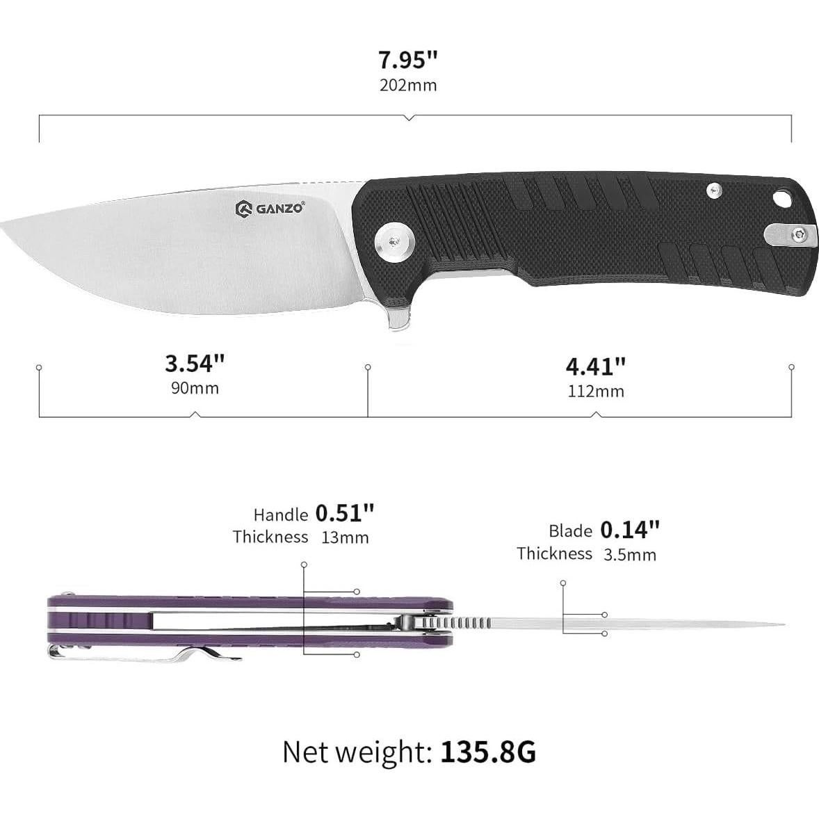 Cuchillo Plegable Ganzo G769-BK Acero D2 Mango G10 20.3cm