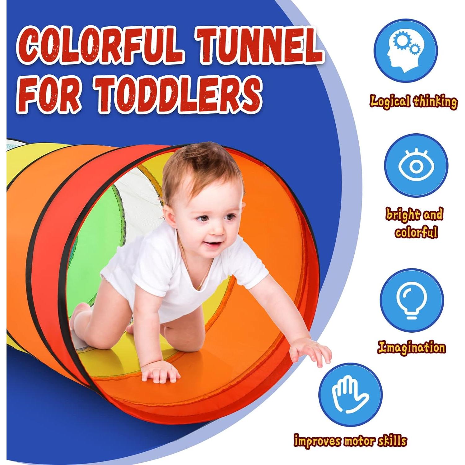Moncoland Kids Play Tunnel Tent for Toddlers, Pack of 2 Colorful Pop Up Crawl Tunnel Toy for Baby or Pet, Collapsible Gift for Boy and Girl Play Tunnel Indoor and Outdoor Game