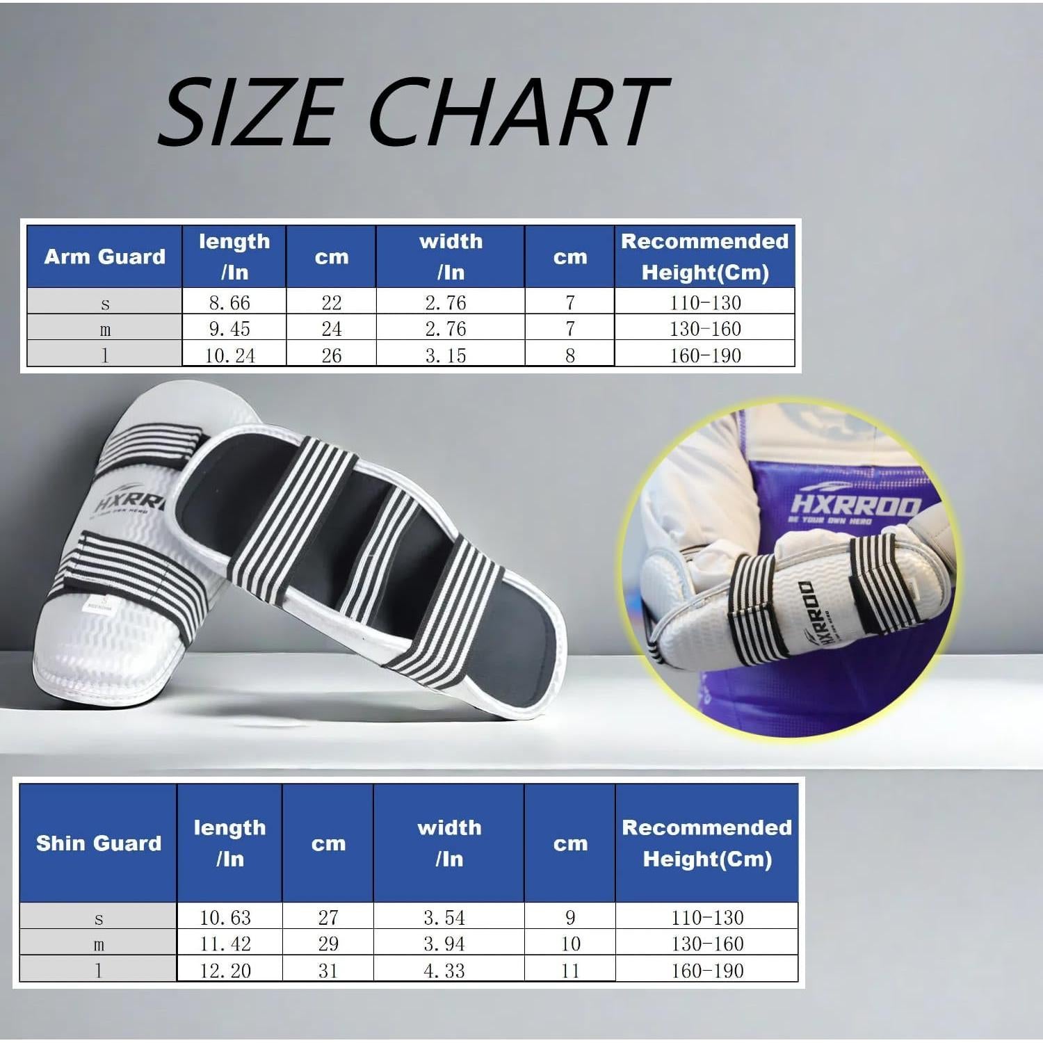 Conjunto de Protectores de Espinillas y Brazos HXRROO - Taekwondo, Karate, Kickboxing