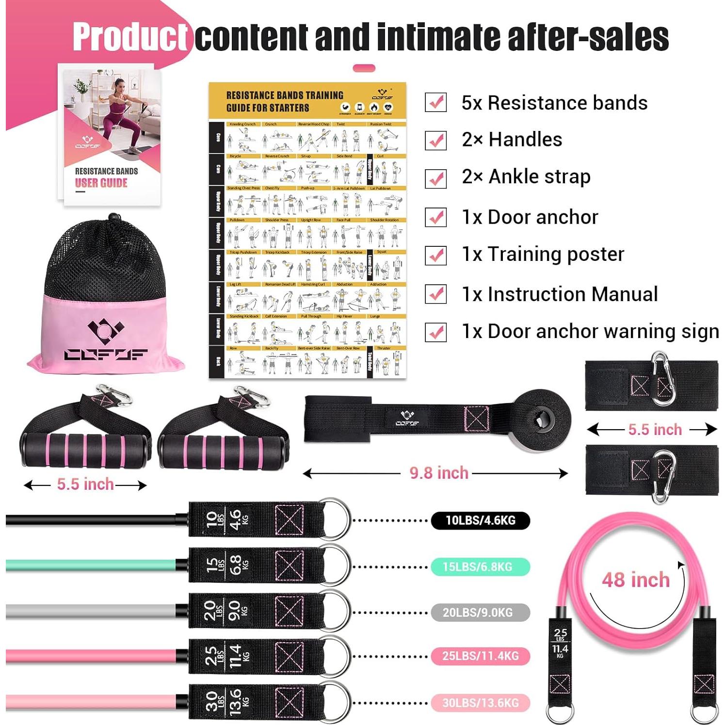 Bandas de Resistencia COFOF para Mujeres - 5 Niveles, 10-45 kg