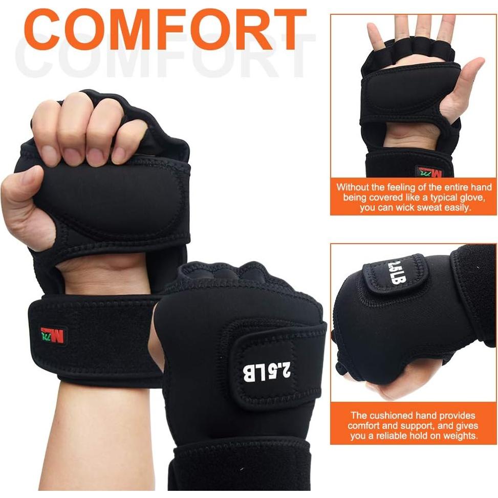 Weighted Gloves 5lb(2.5lb Each), Soft Iron Fitness Gloves with Lengthen Wrist Strap for Gym Boxing, Taekwondo, Running Training, Washable