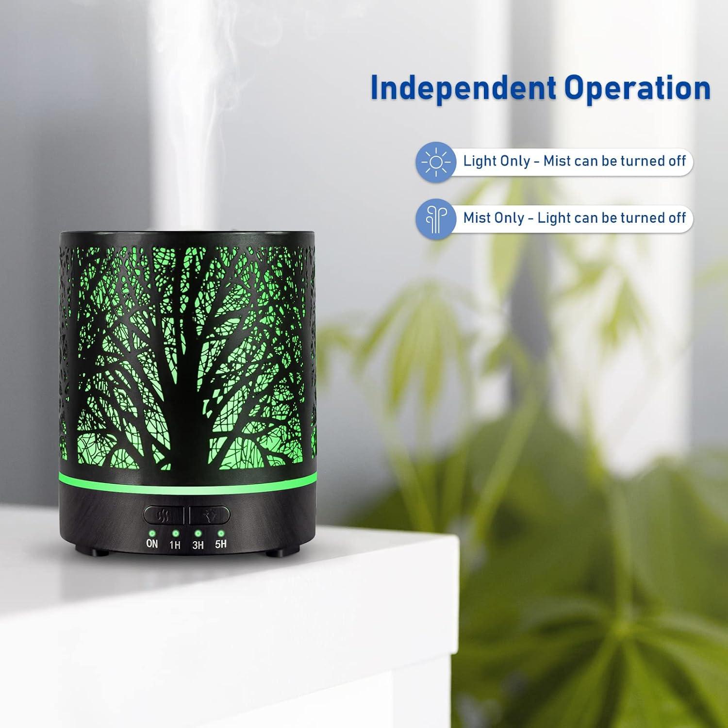 Essential Oil Diffuser Aromatherapy Diffuser -300ml Metal Electric Ultrasonic Cool Mist Oil Diffuser for Large Room with Waterless Auto Shut-Off, 4 Timer Setting &7 Colors Night Light for Home Office