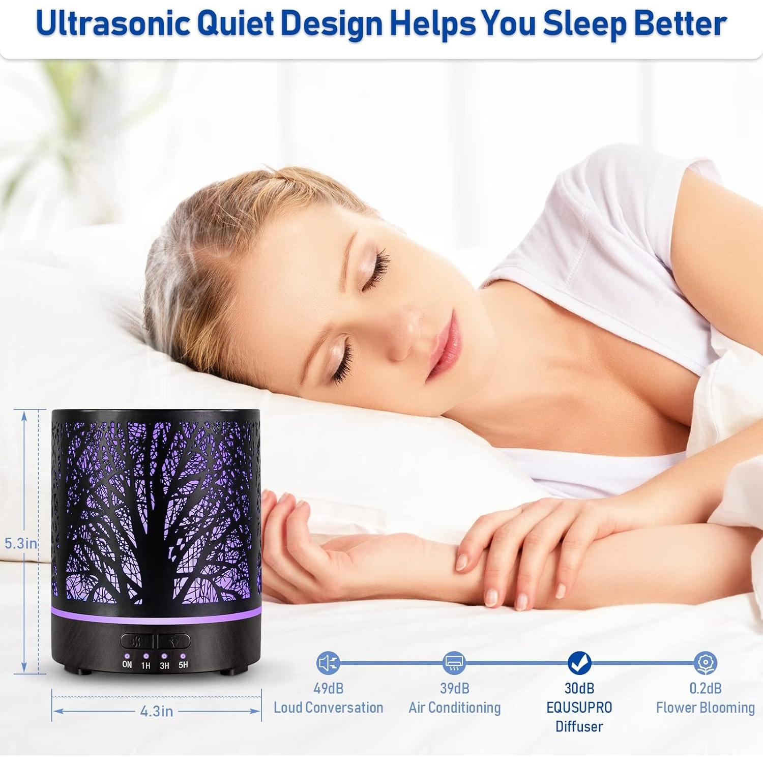 Essential Oil Diffuser Aromatherapy Diffuser -300ml Metal Electric Ultrasonic Cool Mist Oil Diffuser for Large Room with Waterless Auto Shut-Off, 4 Timer Setting &7 Colors Night Light for Home Office