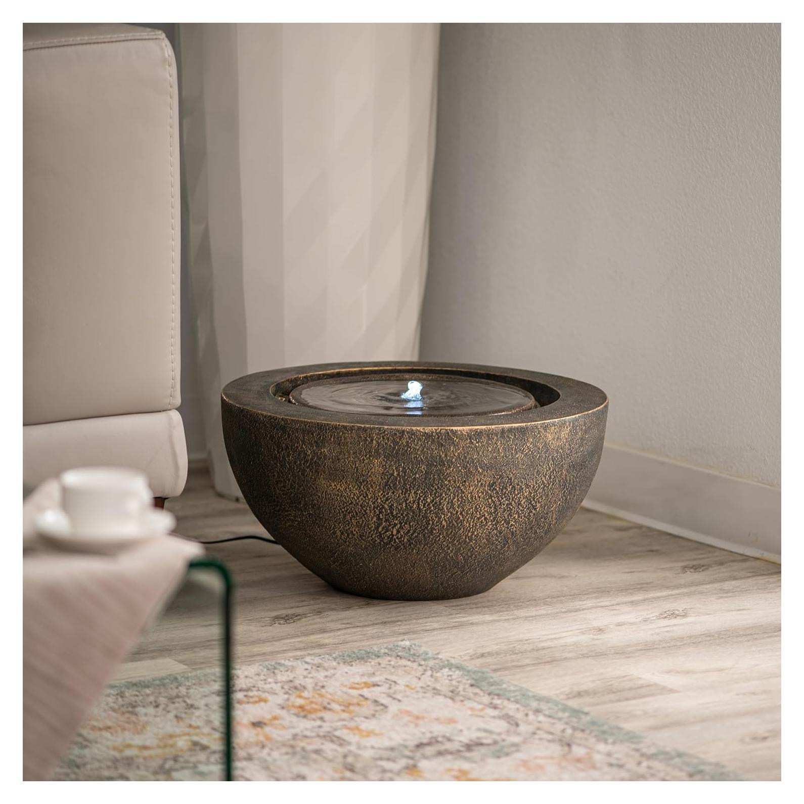 Fuente de Agua Esférica XBrand 50.3 cm con Luz LED Bronce