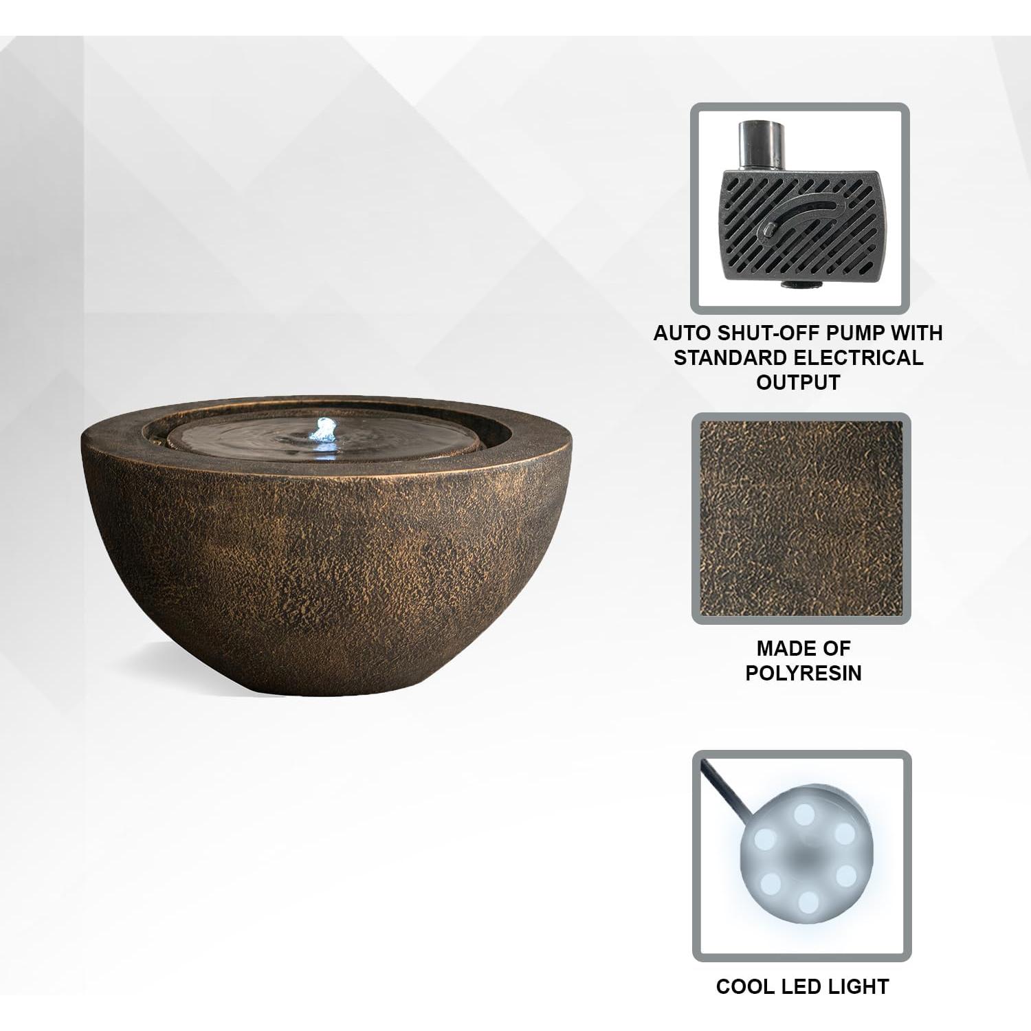 Fuente de Agua Esférica XBrand 50.3 cm con Luz LED Bronce