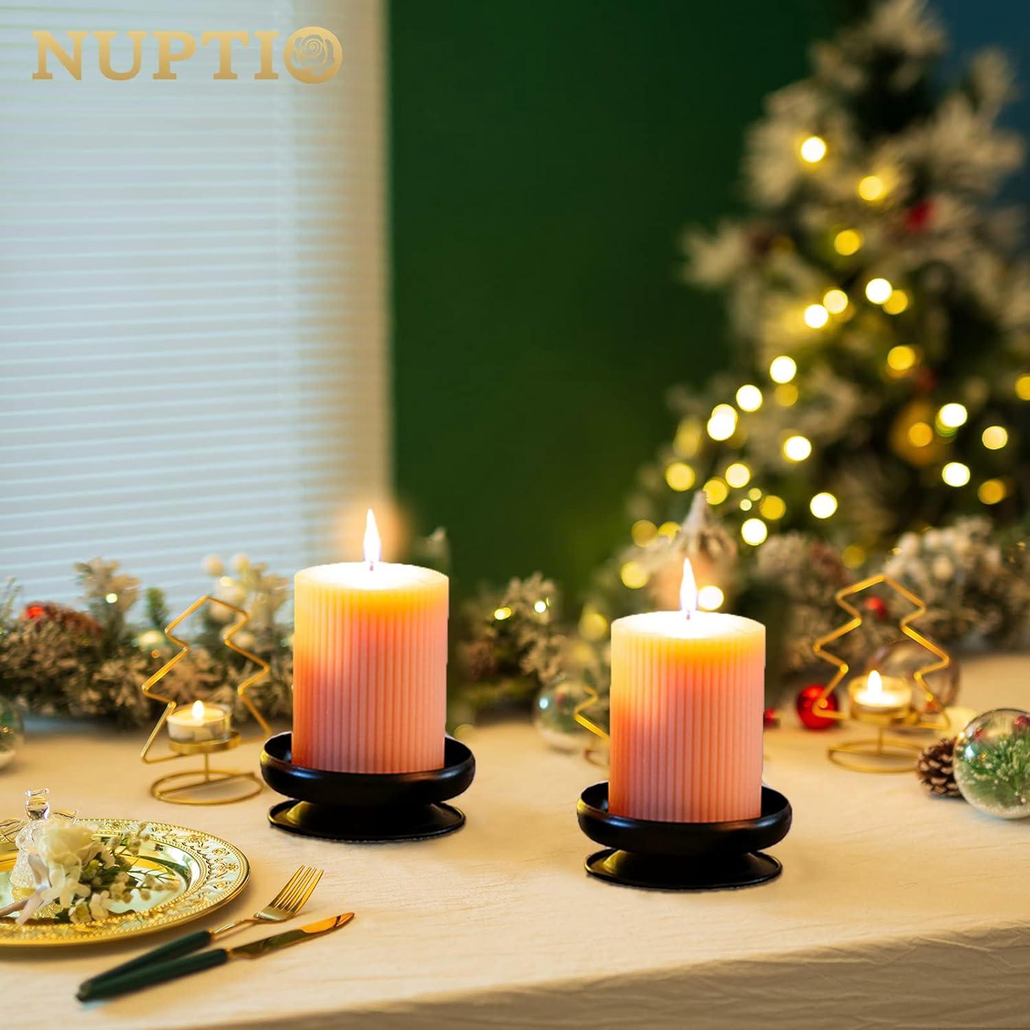 Juego de 2 Soportes para Velas de Pilar NUPTIO Hierro Negro 9cm