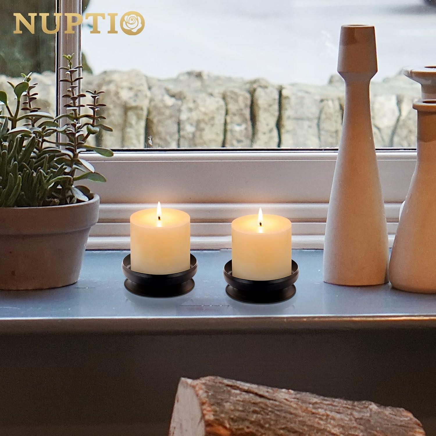 Juego de 2 Soportes para Velas de Pilar NUPTIO Hierro Negro 9cm