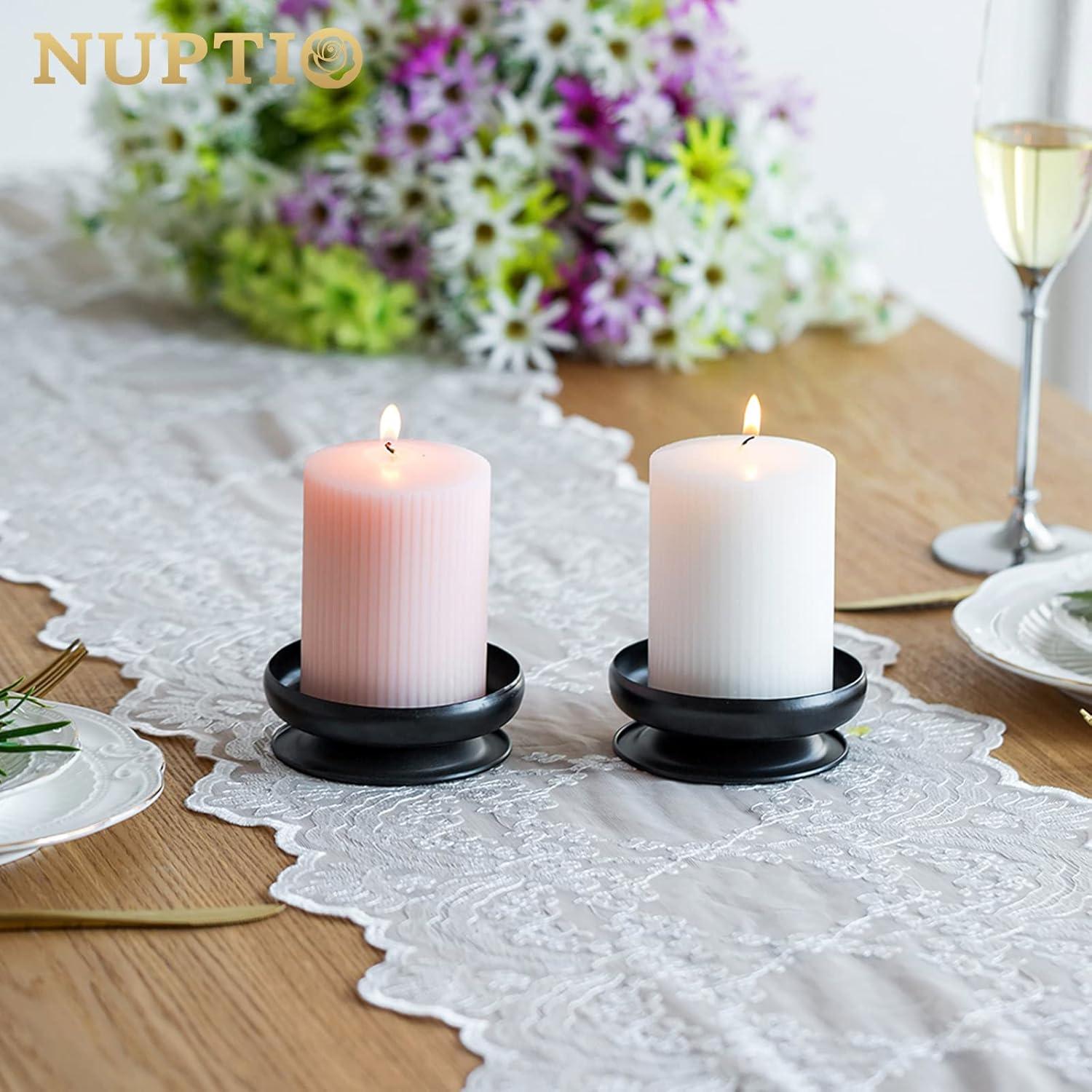 Juego de 2 Soportes para Velas de Pilar NUPTIO Hierro Negro 9cm