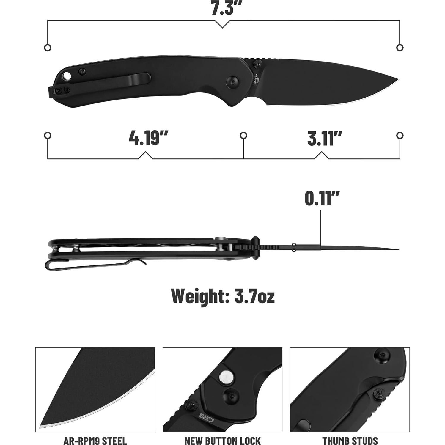 Cuchillo Plegable CJRB Pyrite J1925 Acero AR-RPM9 7.9 cm