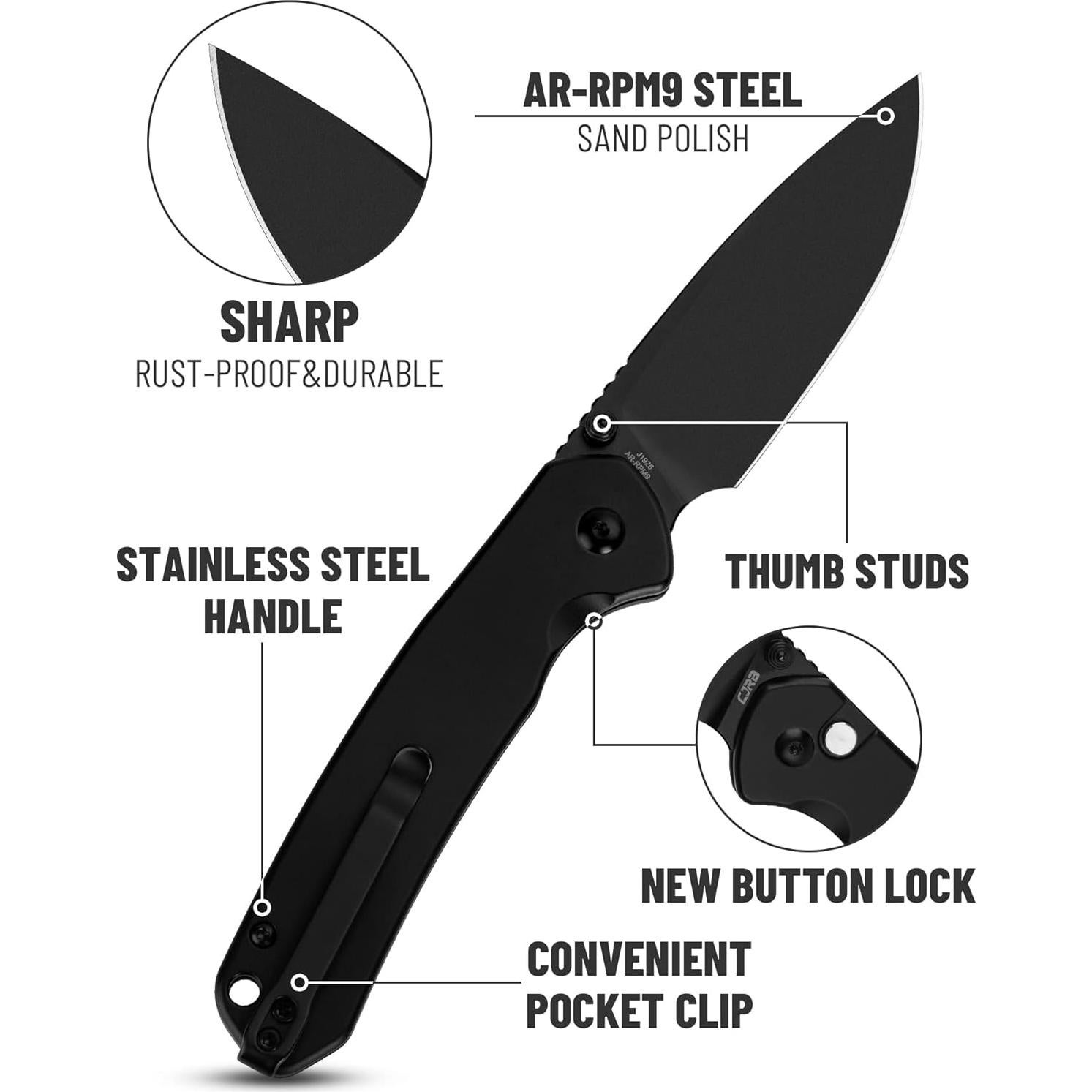 Cuchillo Plegable CJRB Pyrite J1925 Acero AR-RPM9 7.9 cm