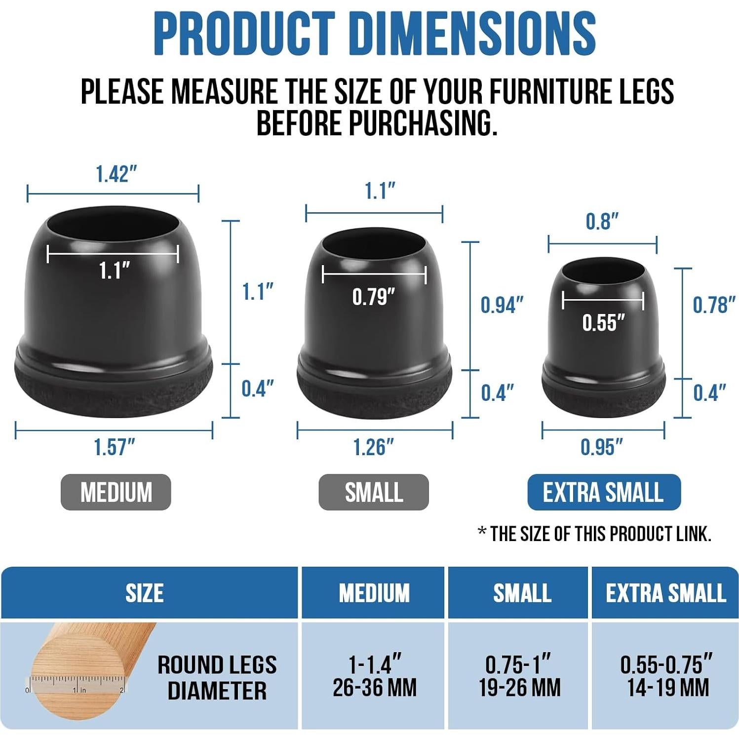 20 Protectores de Suelo para Patas de Sillas MOYOHIM Negros