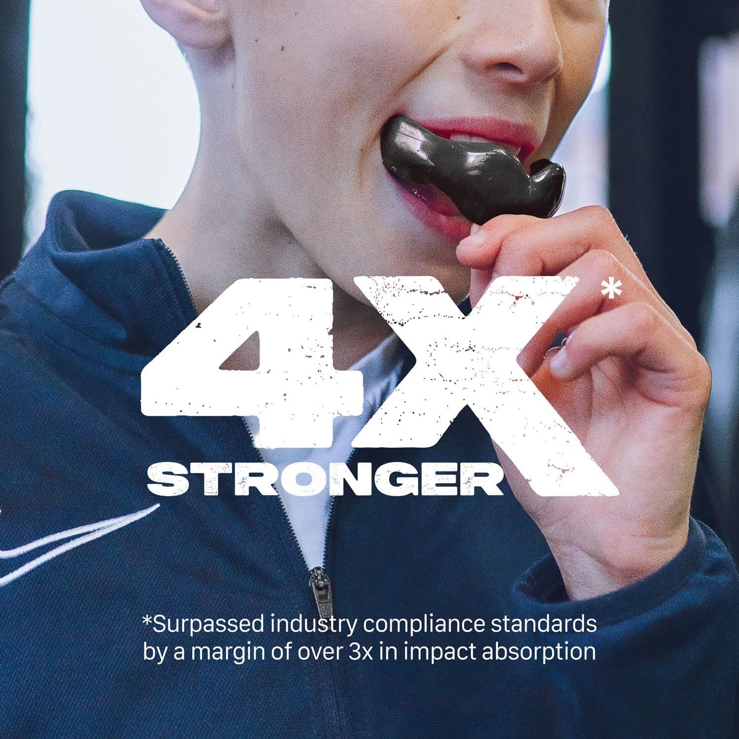 SAFEJAWZ Mouthguard for Braces, Upper & Lower Protection Remoldable Mouth Guard with Case for Boxing, Basketball, Football, MMA, Lacrosse, Hockey and All Contact Sports One Size (Black)