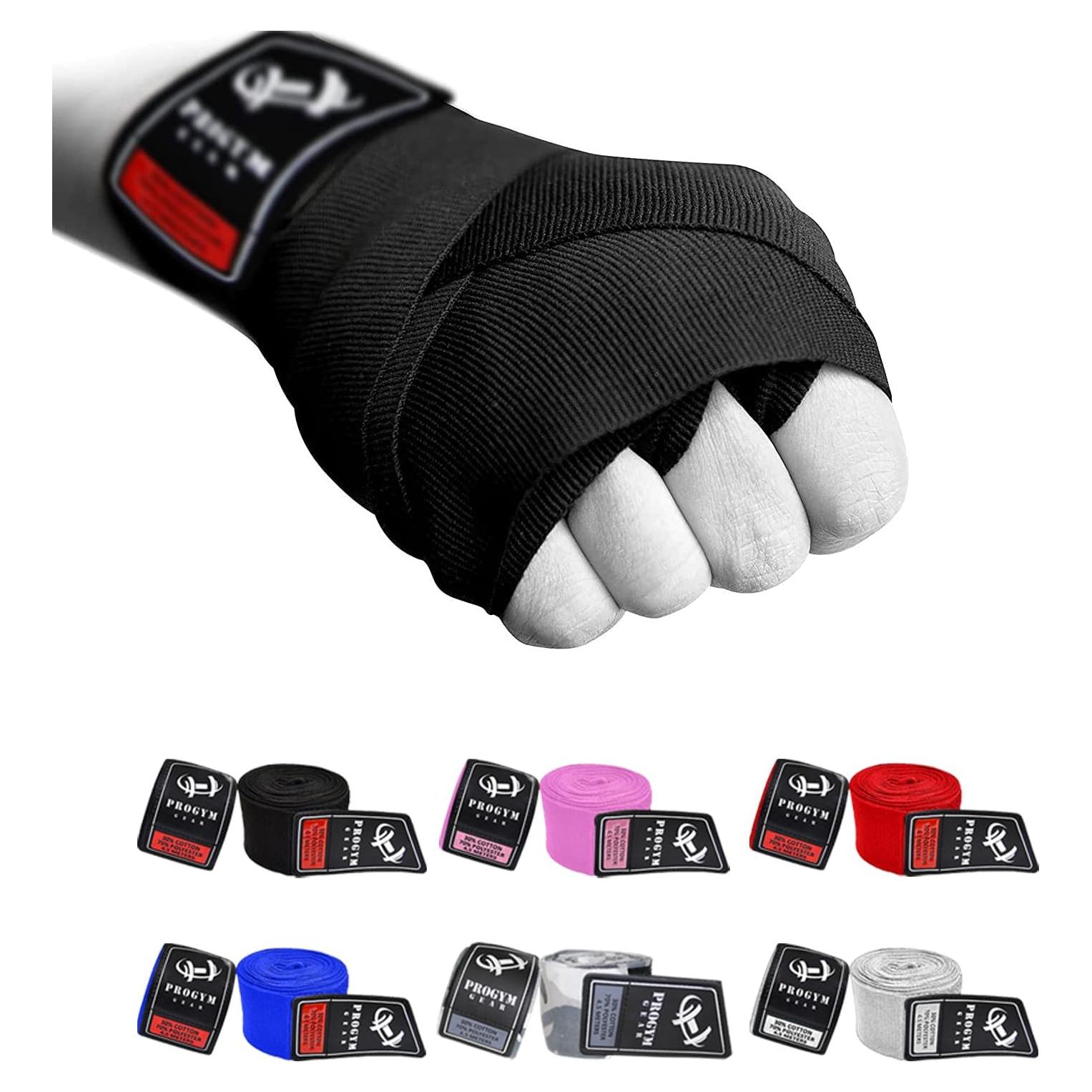 Vendajes de Mano de Boxeo ProGym Gear 4.5m Elásticos Negros