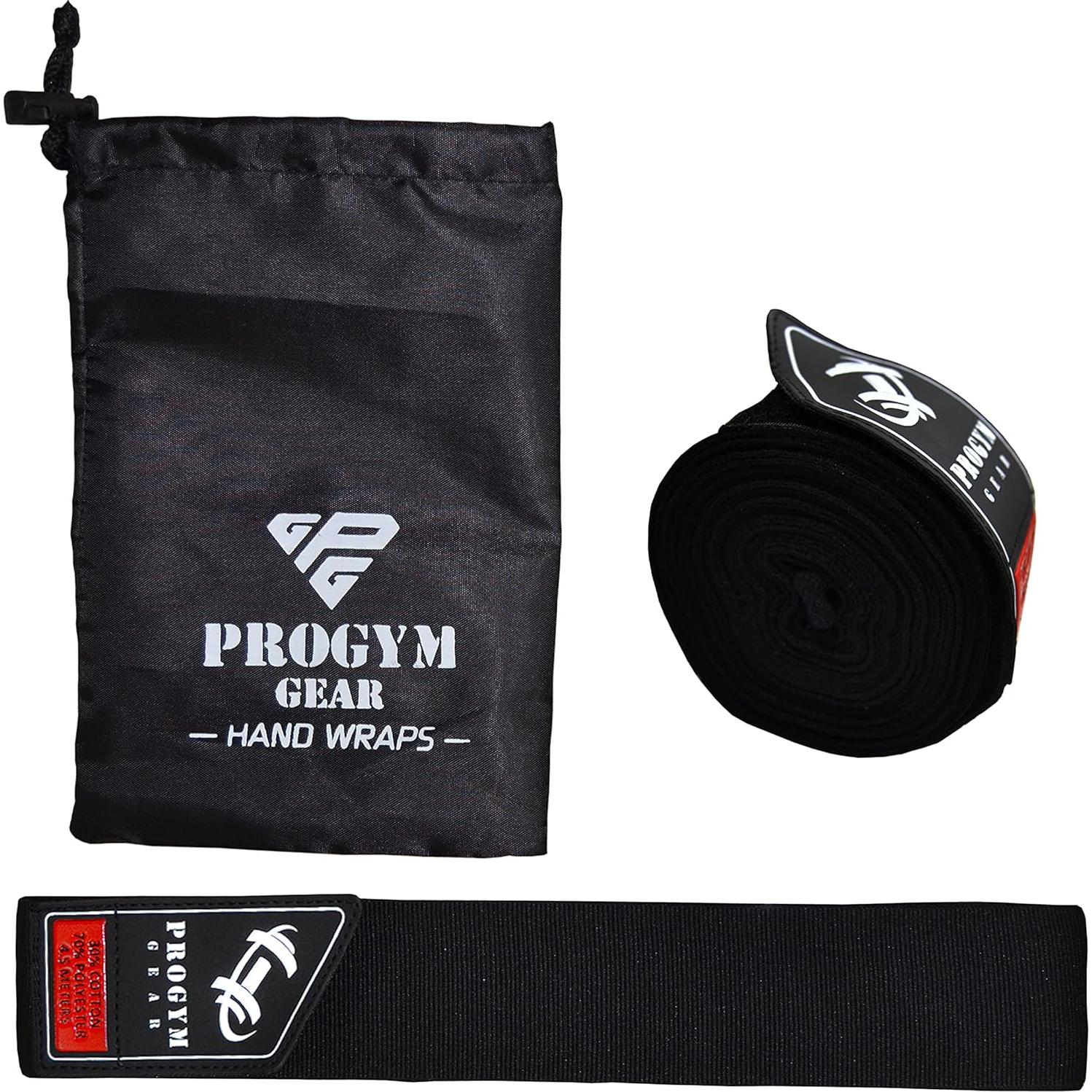 Vendajes de Mano de Boxeo ProGym Gear 4.5m Elásticos Negros