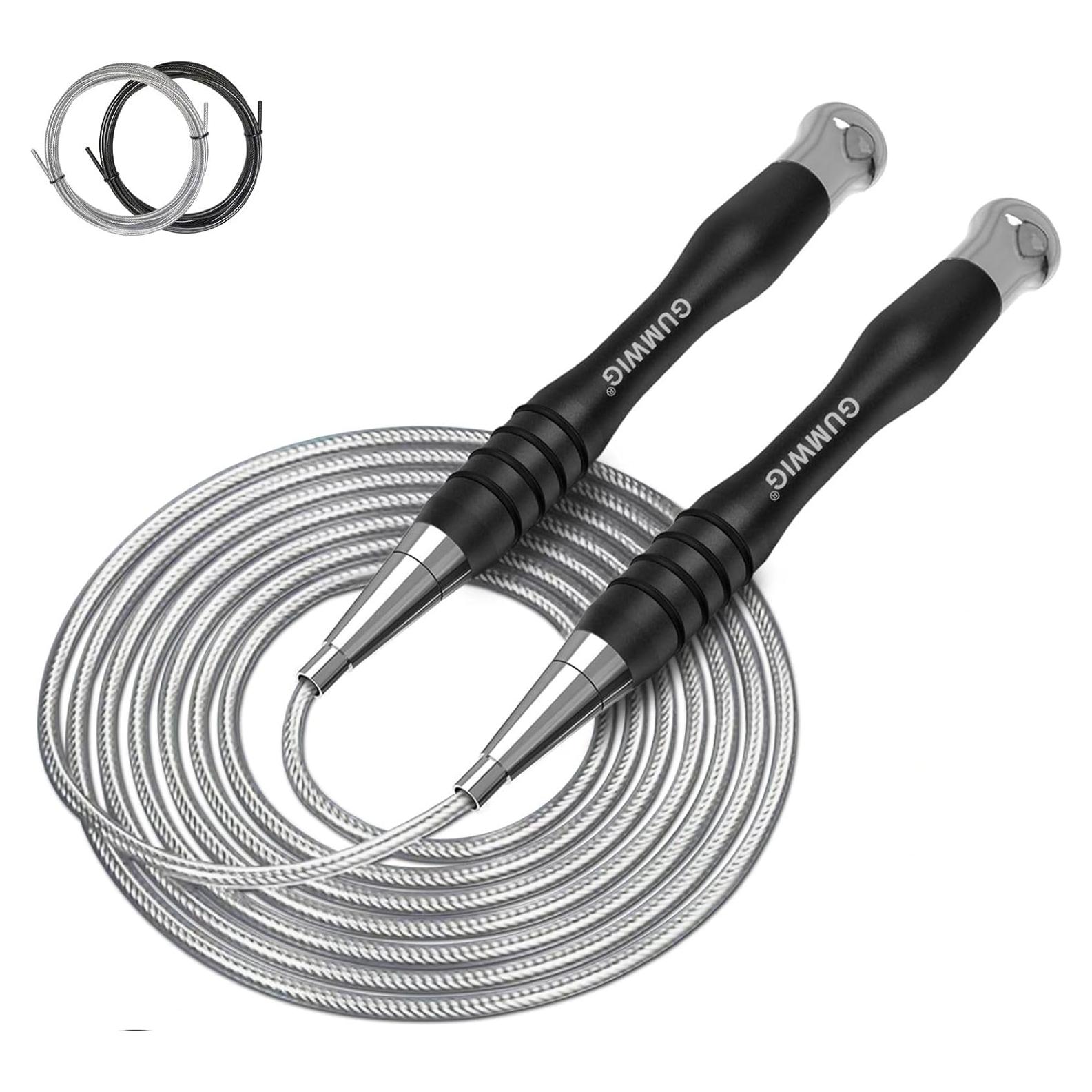 High Speed Jump Rope for Adults Men Women, Double Under Jumping Ropes for Workout Fitness Professional Training Boxing, Weighted Skipping Workout with Tang-free Cable, Stainless Steel Handle with Removable Counterweight Rob