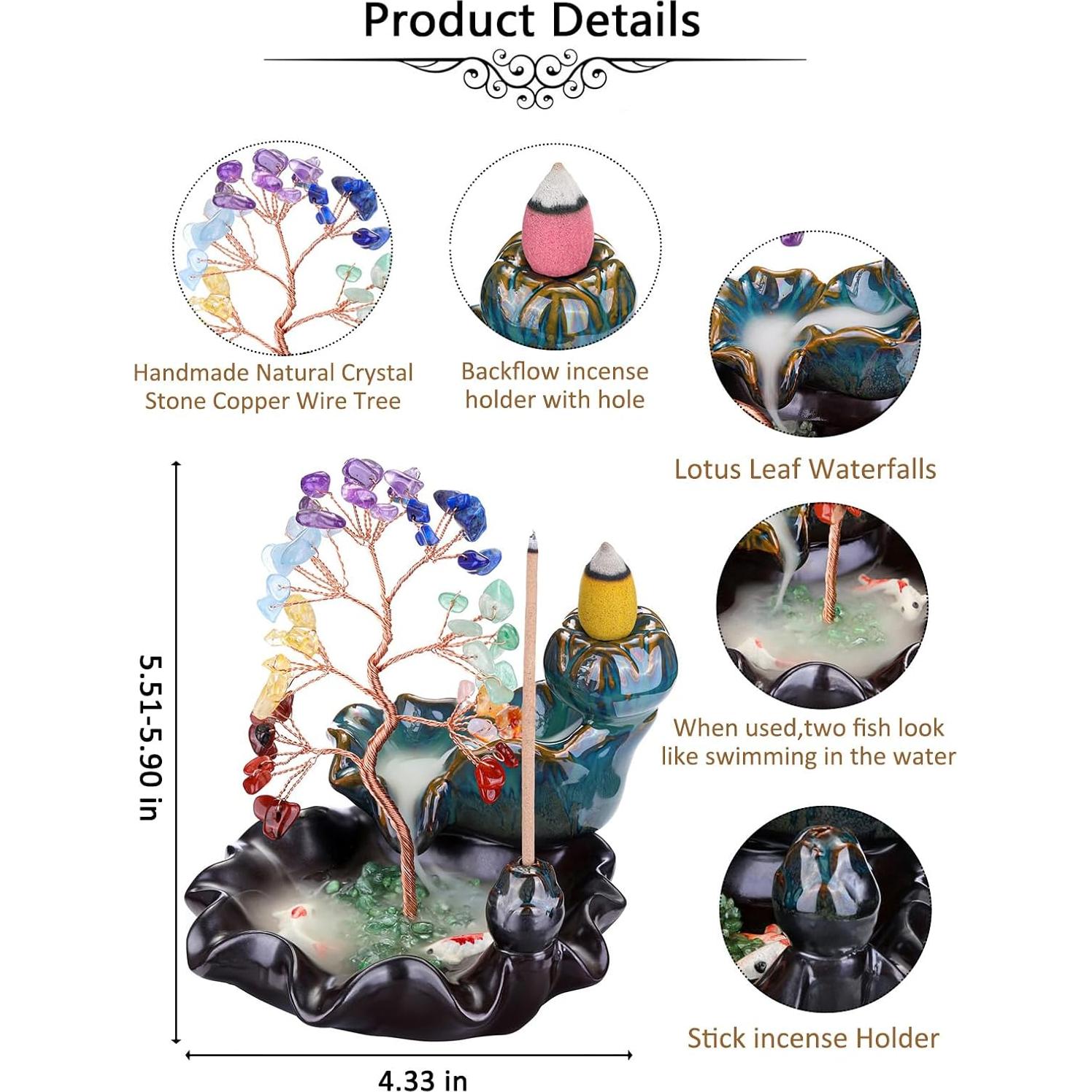 Quemador de Incienso de Retroceso Jovivi 7 Chakras Cerámica