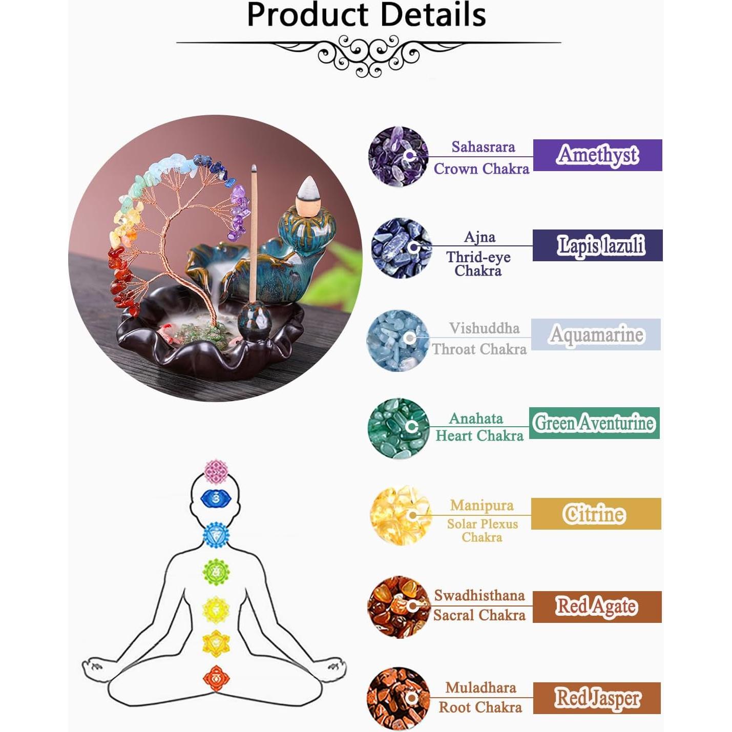 Quemador de Incienso de Retroceso Jovivi 7 Chakras Cerámica