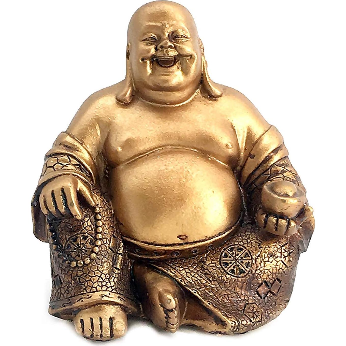 Estatua Buda Riente Dorado Bellaa 14 cm Feng Shui Prosperidad