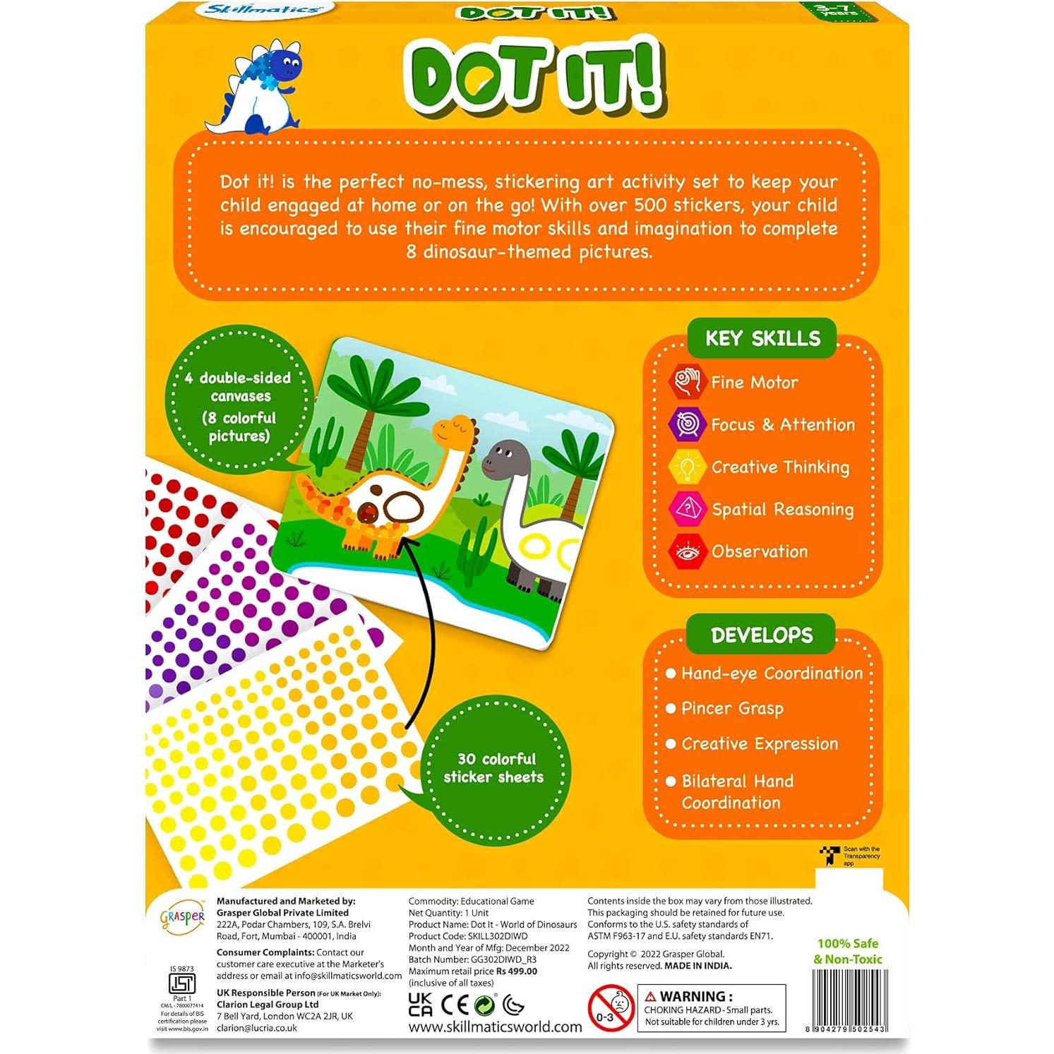 Kit de Arte con Stickers Skillmatics - Dinosaurios, 34 Piezas