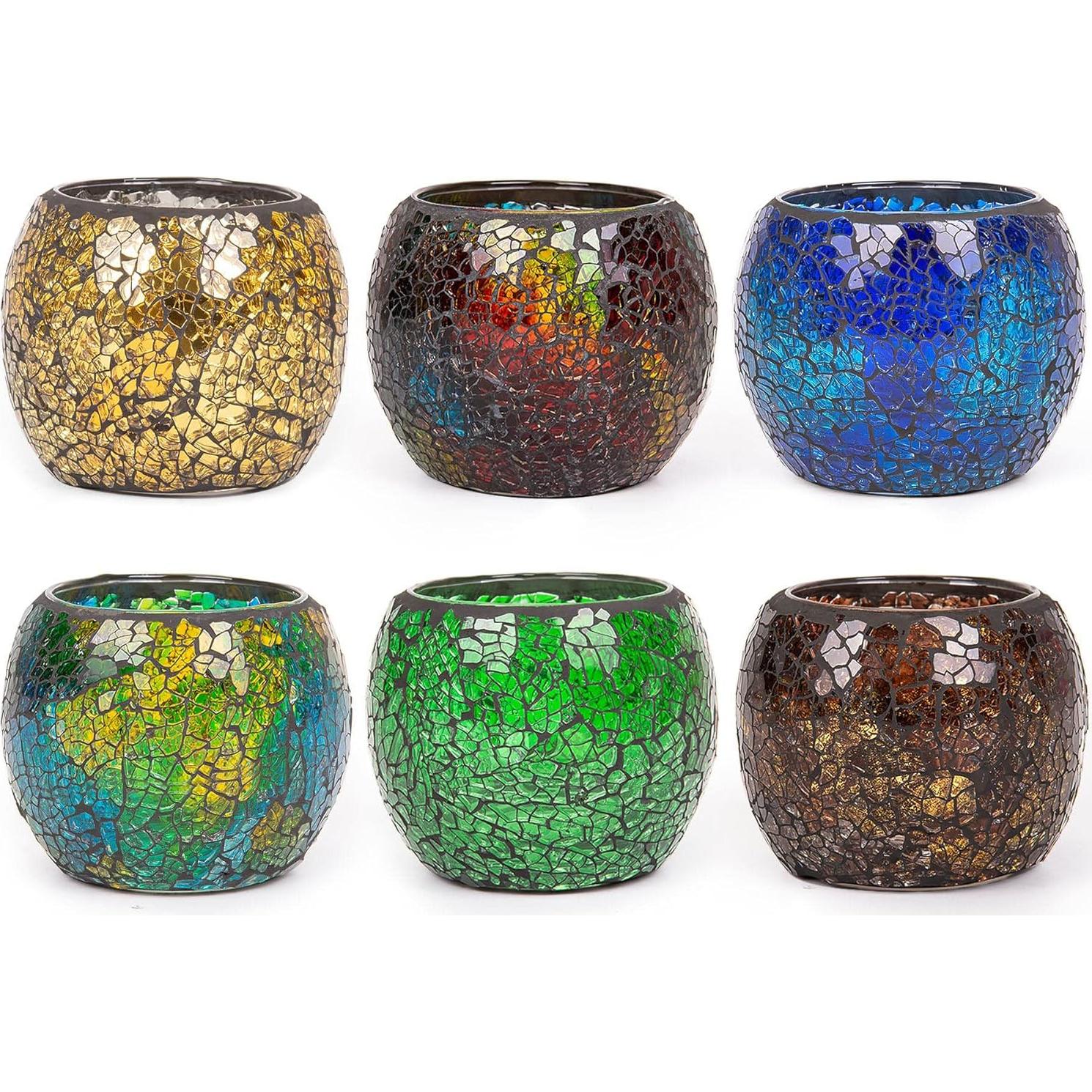 Soporte de Vela de Vidrio Rancco 6 Piezas Mosaico Multicolor