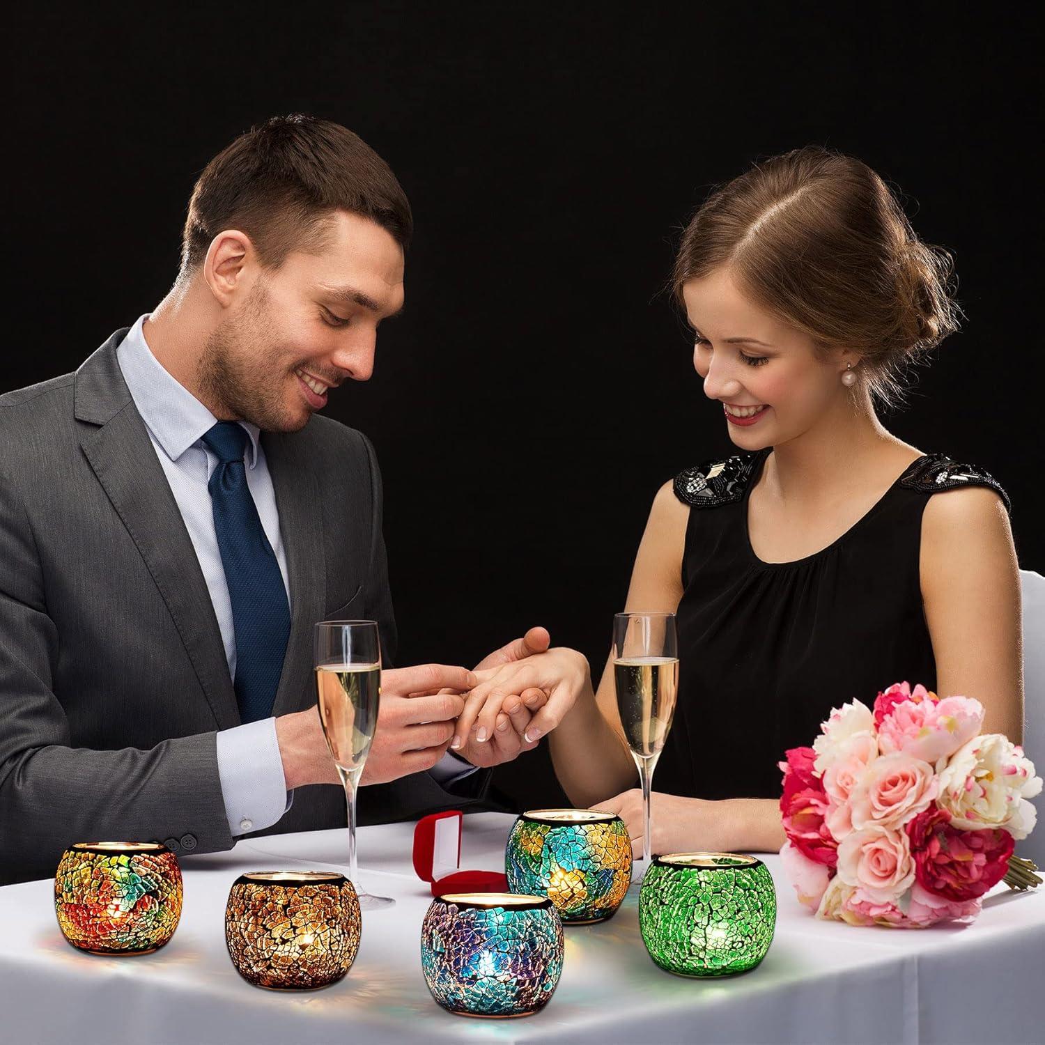 Soporte de Vela de Vidrio Rancco 6 Piezas Mosaico Multicolor