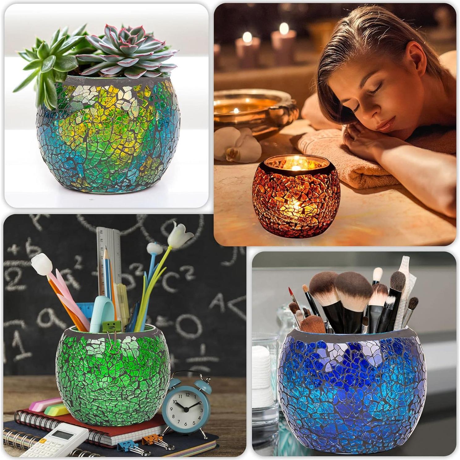 Soporte de Vela de Vidrio Rancco 6 Piezas Mosaico Multicolor