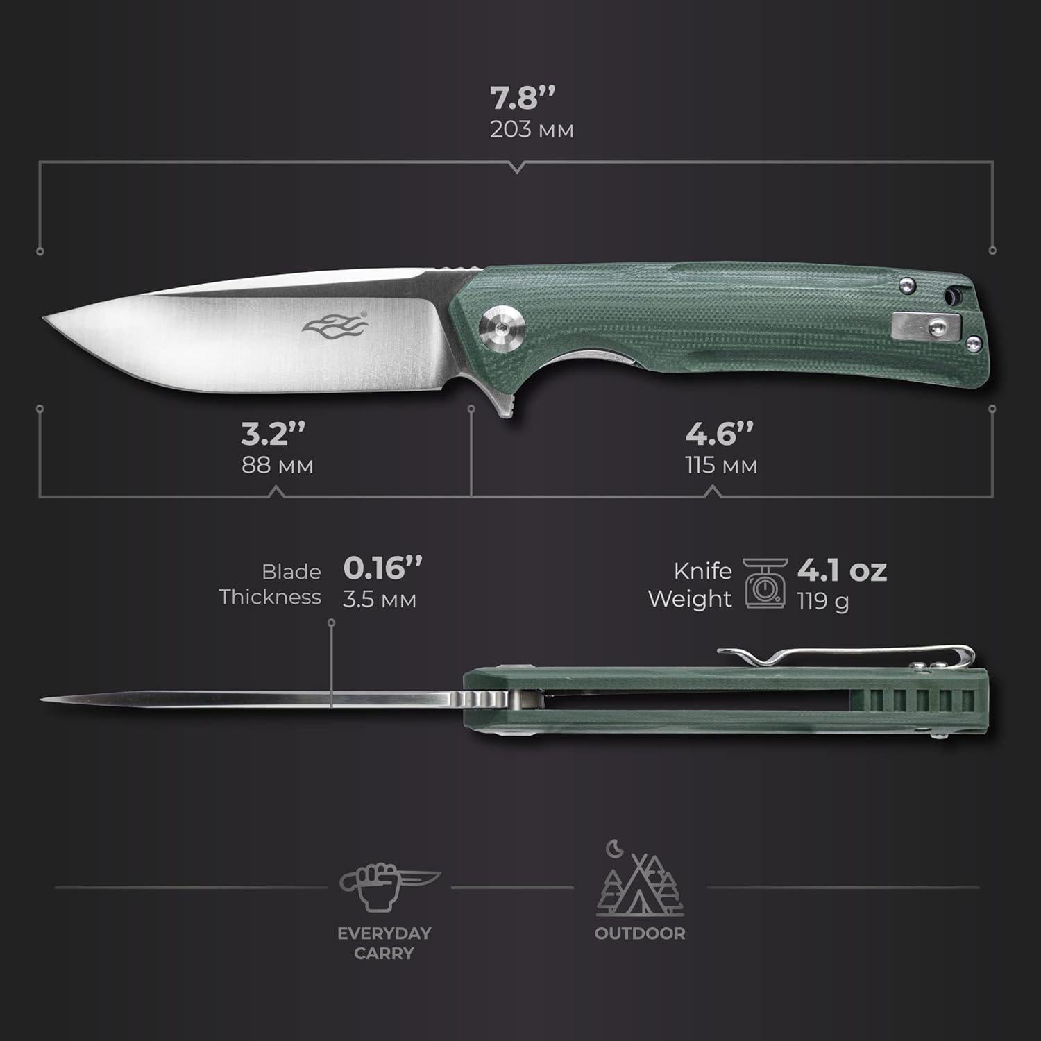 Cuchillo Plegable Firebird Ganzo FH91-GB Acero D2 Mango G10 Verde