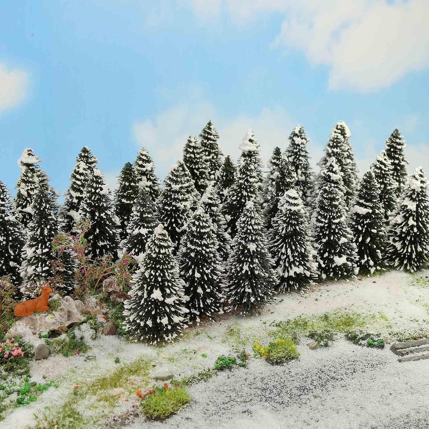 Evemodel 40PCS Árboles de Pino con Nieve 69 mm para Diorama