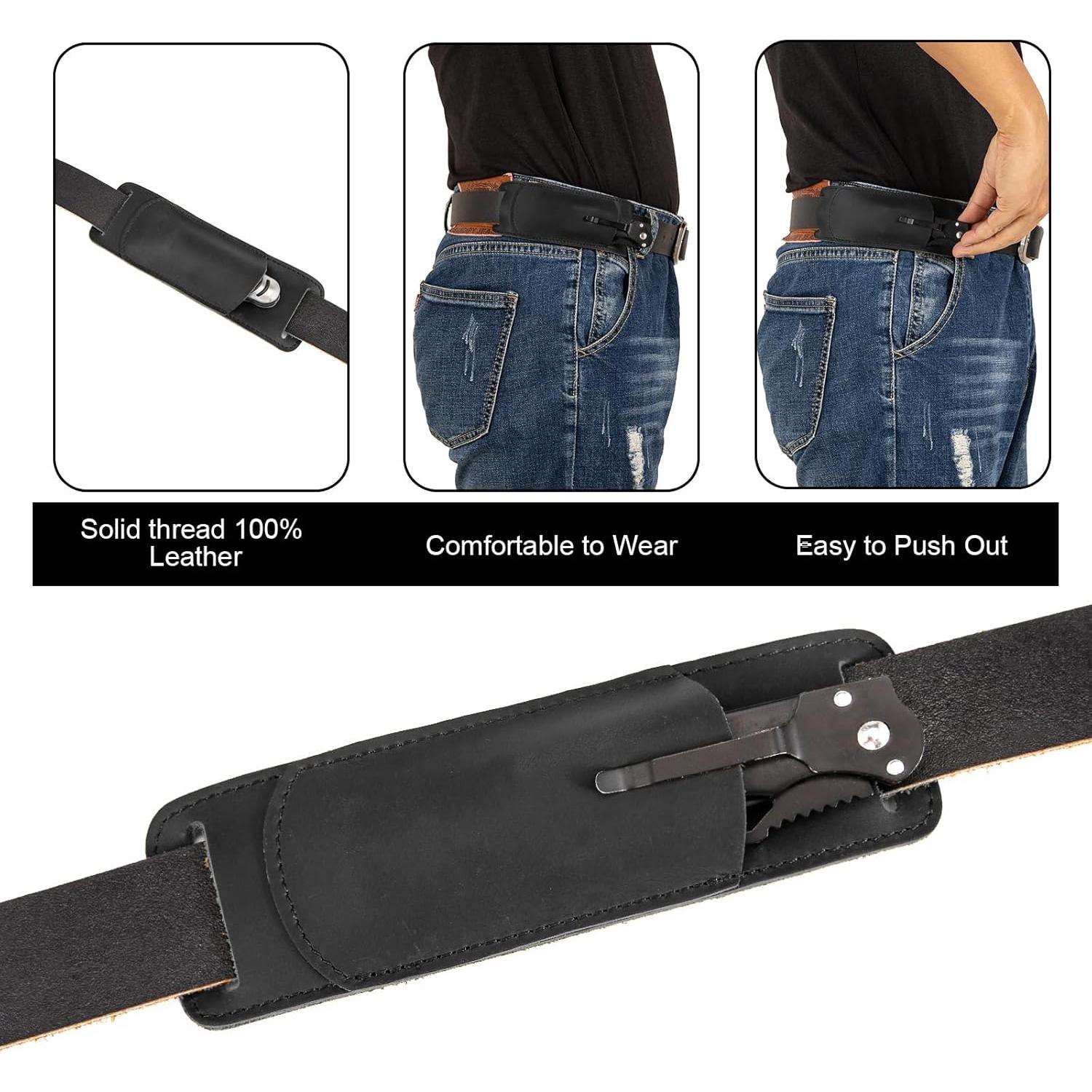 Funda de Cuchillo Plegable ANEETAFAN de Cuero Negro EDC