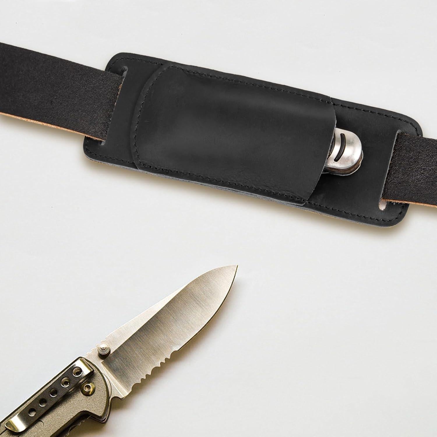 Funda de Cuchillo Plegable ANEETAFAN de Cuero Negro EDC