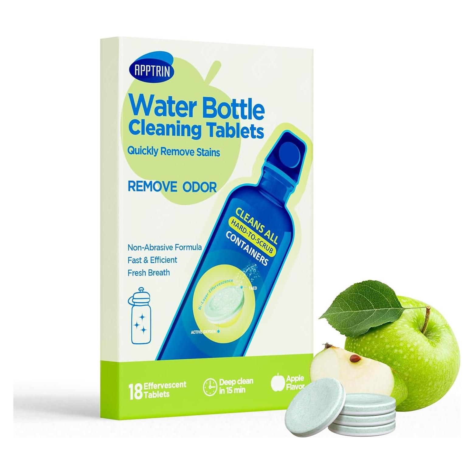 Tabletas de Limpieza para Botellas APPTRIN - 18 Tabletas Sabor Manzana