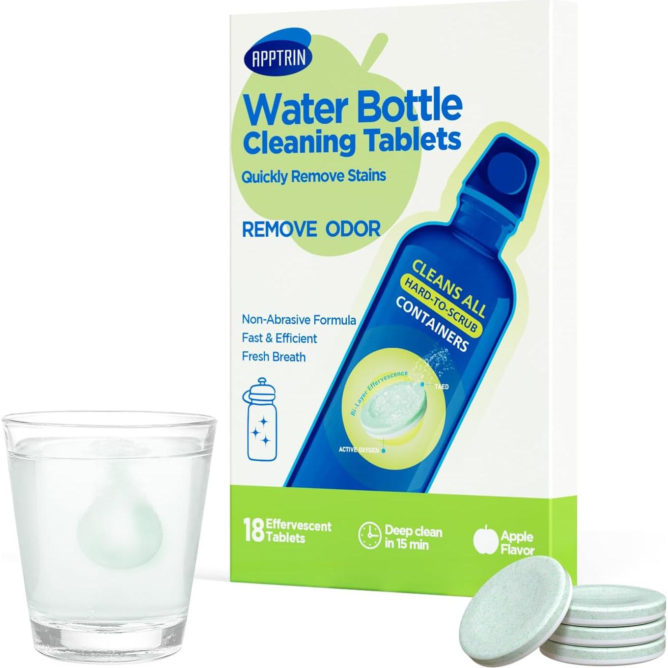 Tabletas de Limpieza para Botellas APPTRIN - 18 Tabletas Sabor Manzana