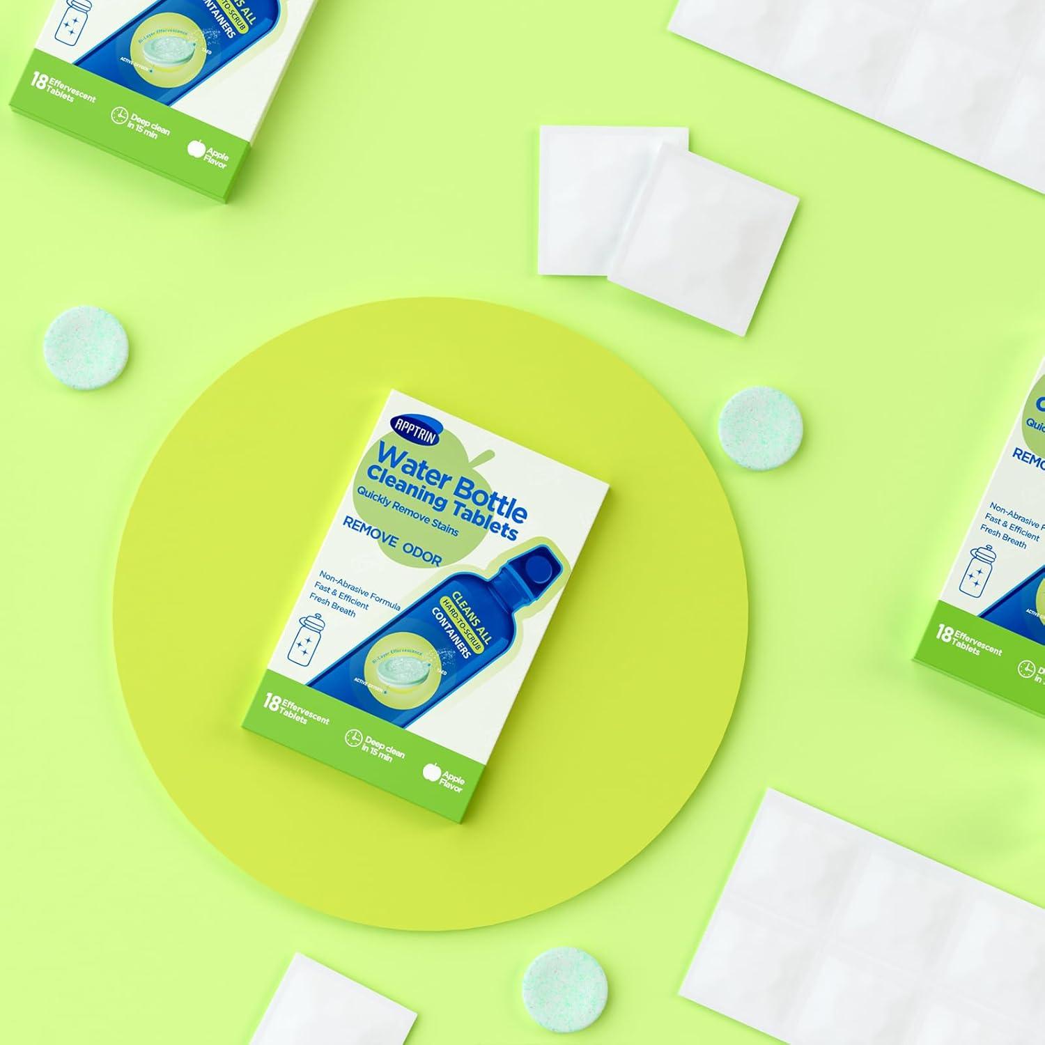 Tabletas de Limpieza para Botellas APPTRIN - 18 Tabletas Sabor Manzana