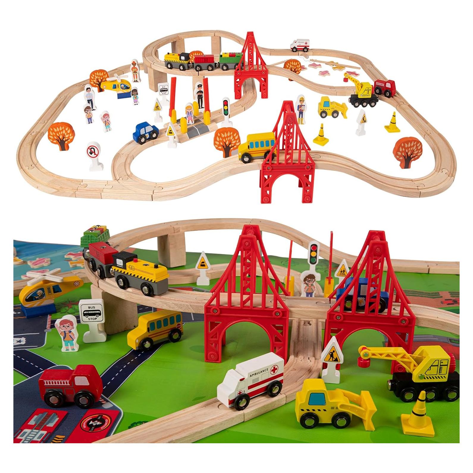 Juego de Pistas de Tren de Madera 100 Pcs KiToyWod
