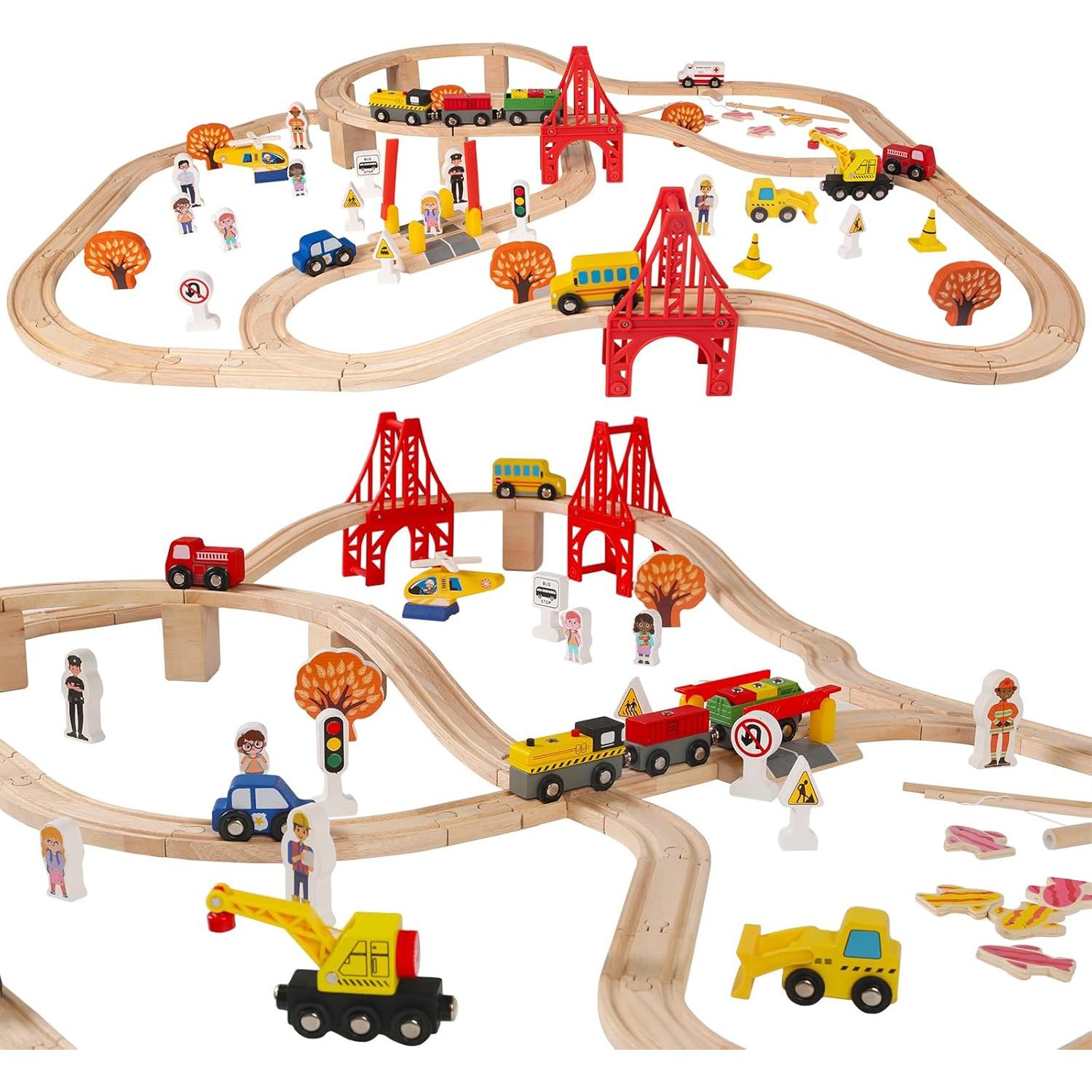 Juego de Pistas de Tren de Madera 100 Pcs KiToyWod