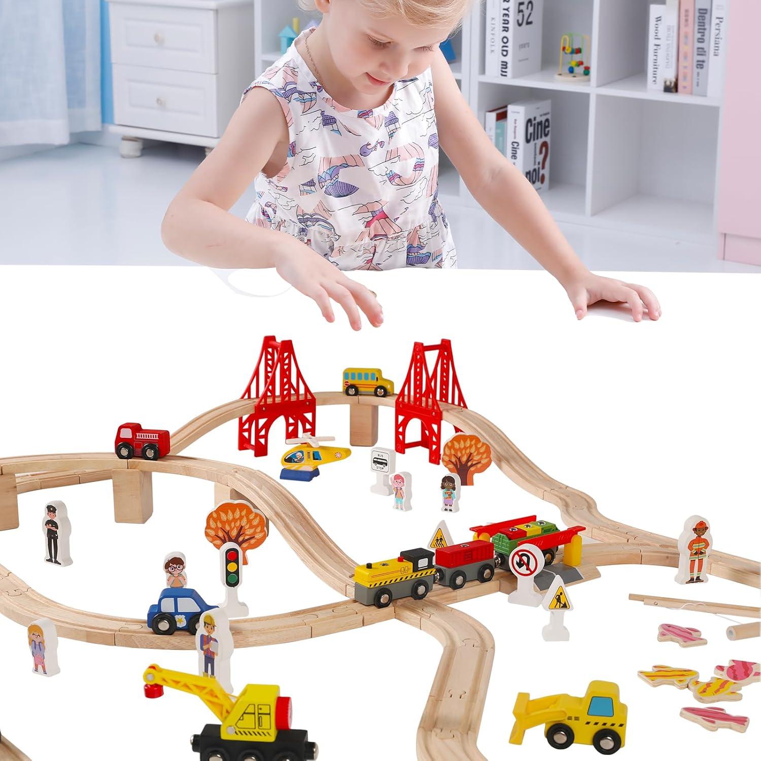 Juego de Pistas de Tren de Madera 100 Pcs KiToyWod