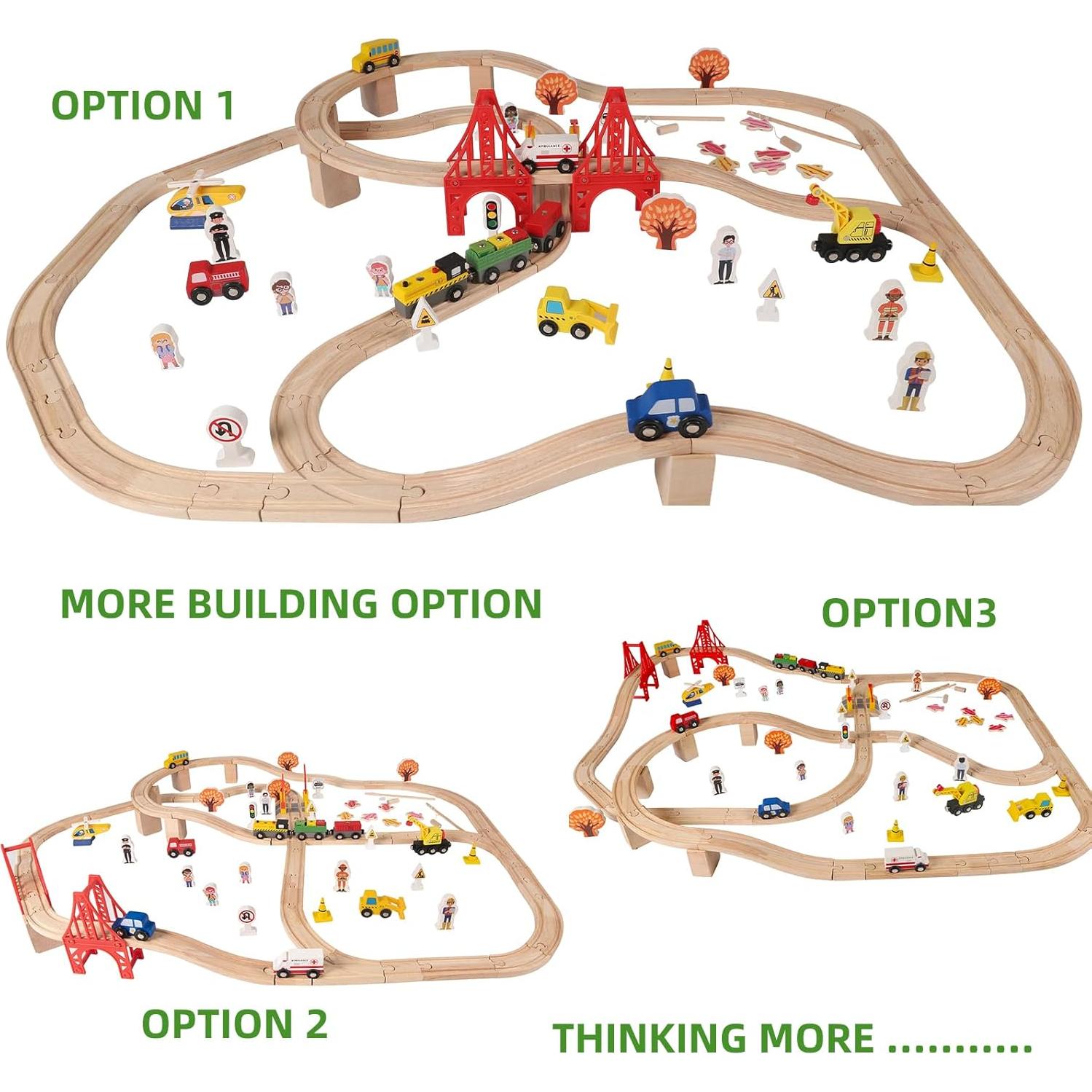 Juego de Pistas de Tren de Madera 100 Pcs KiToyWod