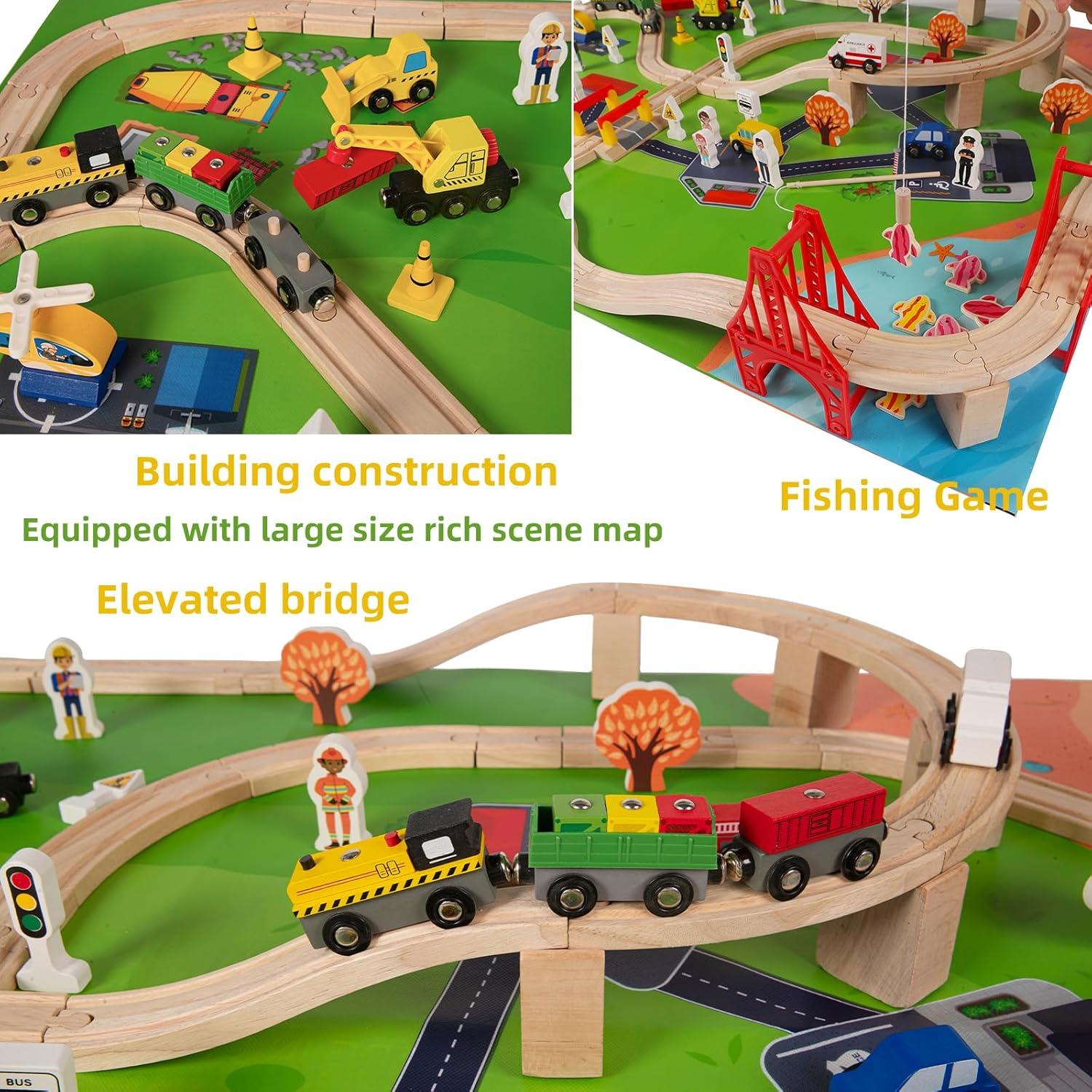 Juego de Pistas de Tren de Madera 100 Pcs KiToyWod